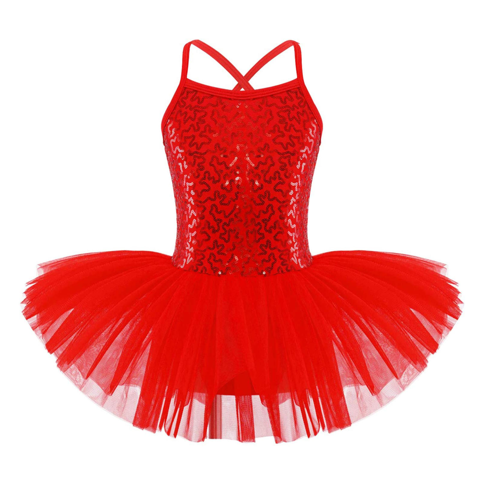 YOOJIA Meisjes Lovertjes Hemdje Ballet Tutu Jurk Rok Turnpakje Ballerina Glinsterende Danskleding Kostuums 11-12 Years rood