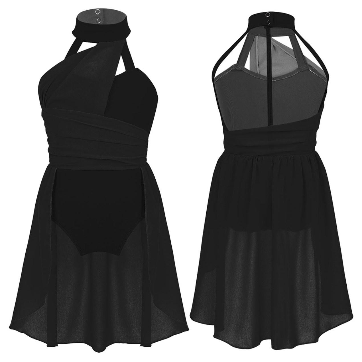 IEFiEL Kinderen mouwloze gymnastiek dansjurk meisjes ruches chiffon lijfje turnpakje danskleding kostuum 5-6 Years zwart