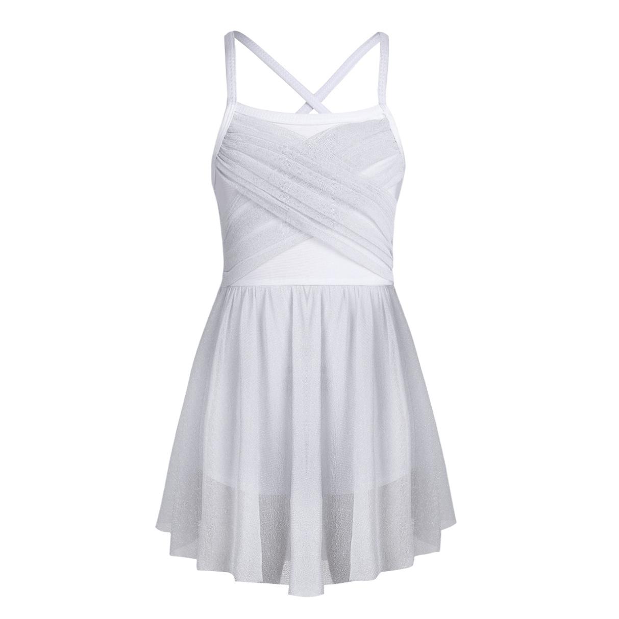 HULIJA Meisjes Lyrische Ballet Dans Jurk Spaghetti Cami Hoge Taille Verstoorde Ballerina Rok Stijldansen Kostuum 9-10 Years wit