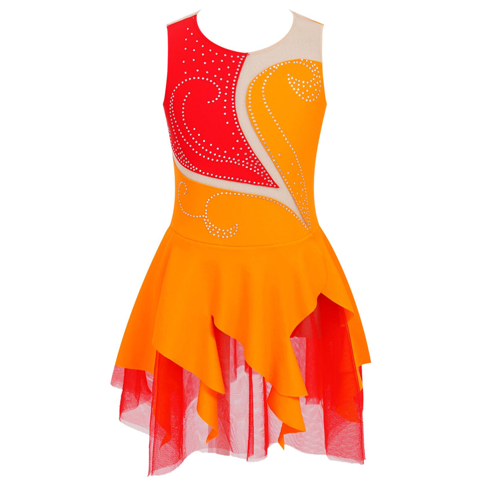IEFiEL Schaatsen Jurk Meisjes Glanzende Strass Gymnastiek Kostuum Ballet Dans Turnpakje Jurk 7-8 Years