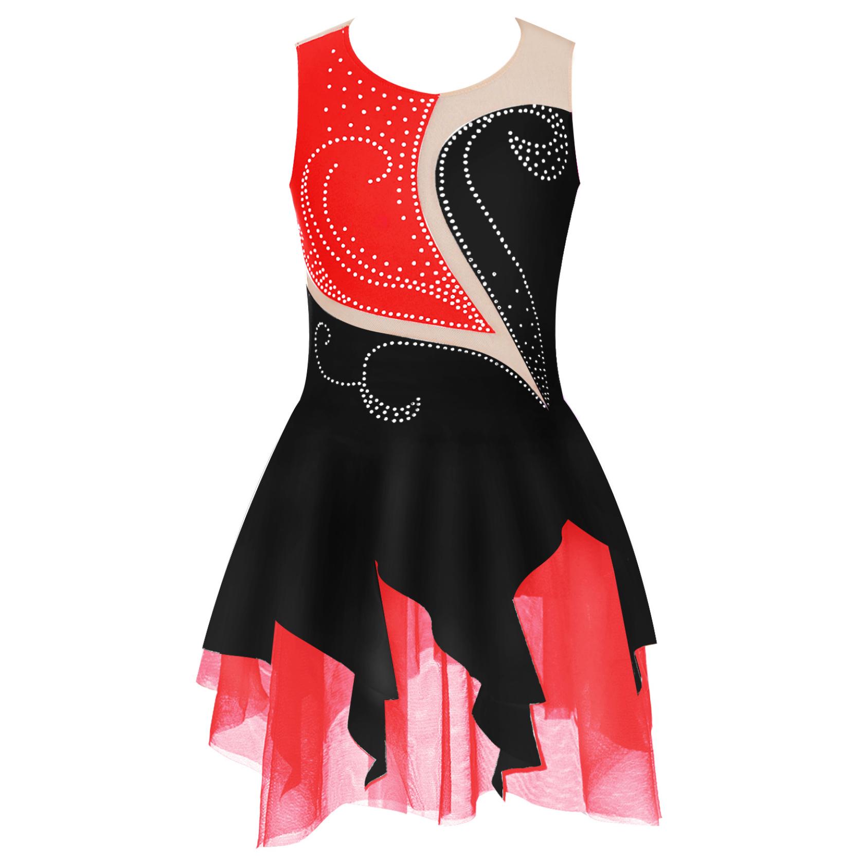 IEFiEL Schaatsen Jurk Meisjes Glanzende Strass Gymnastiek Kostuum Ballet Dans Turnpakje Jurk 15-16 Years