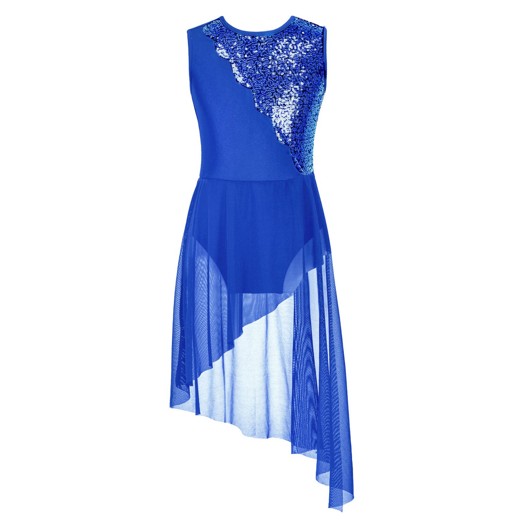 IEFiEL Kinderen meisjes mouwloze lyrische dansjurk asymmetrische tule rok leotard eigentijds kostuum 9-10 Years