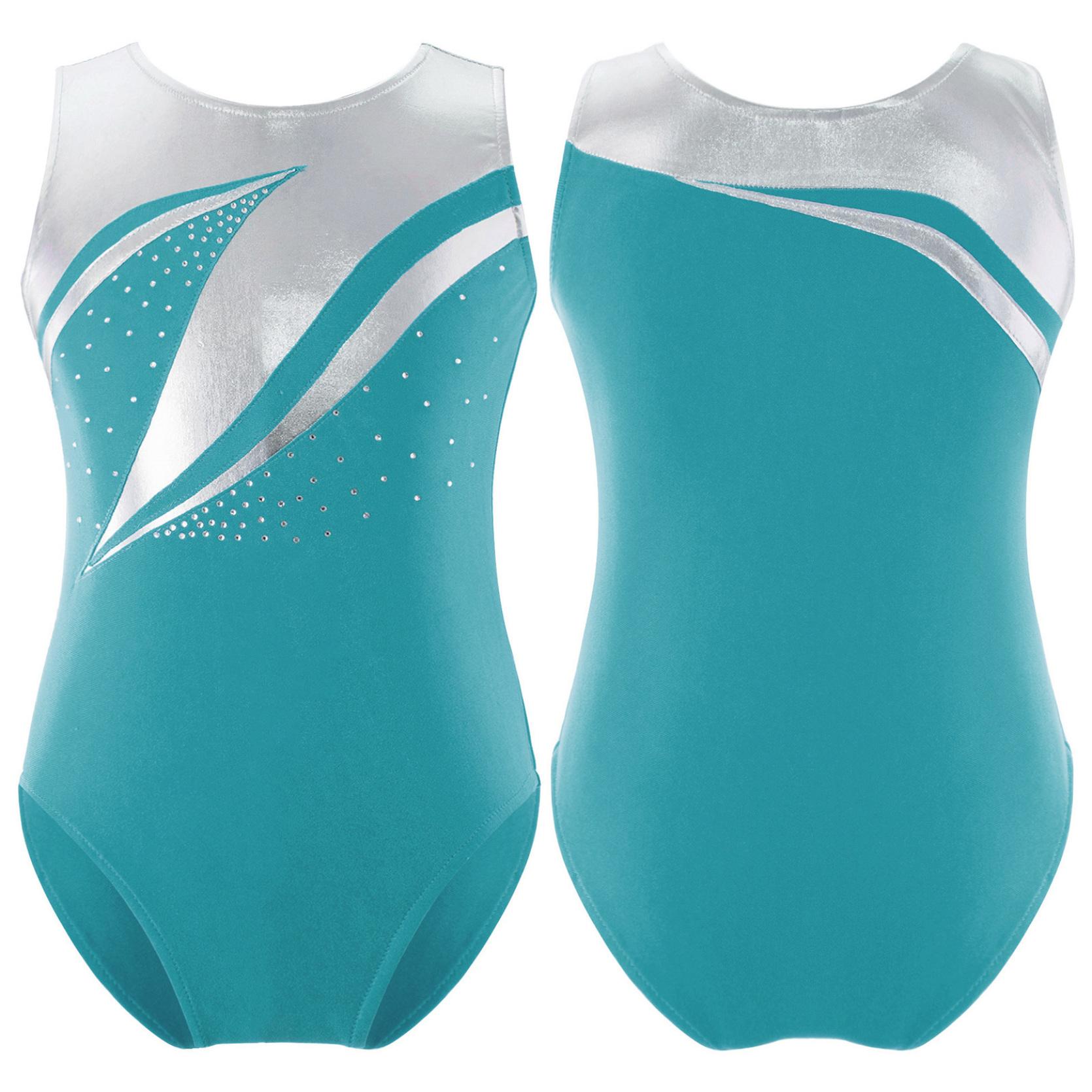 IEFiEL 2 Meisjes Gymnastiek Maillots Glanzend Strass Bronzing Doek Danskleding Eéndelig Schaatsbodysuit 13-14 Years