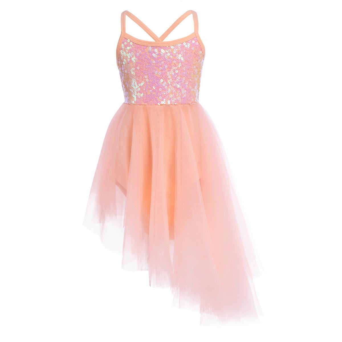 IEFiEL 2 Meisjes Pailletten Ballet Tutu Jurk Kinderen Tule Lyrische Dans Gymnastiek Turnpakje Jurk Ballerina Danskleding 3-4 Years oranje