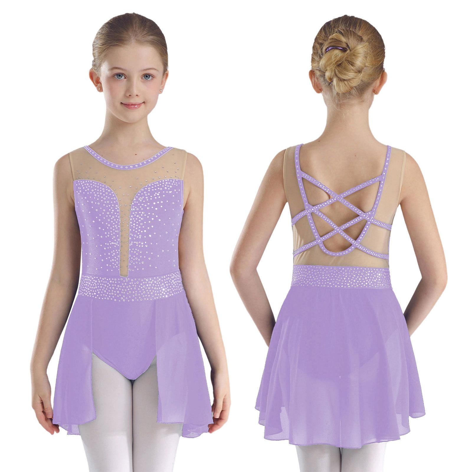 IEFiEL Kinderen Meisjes Kunstschaatsen Jurk Lyrische Dans Kostuum Strass Mouwloze Leotards Jurk 9-10 Years