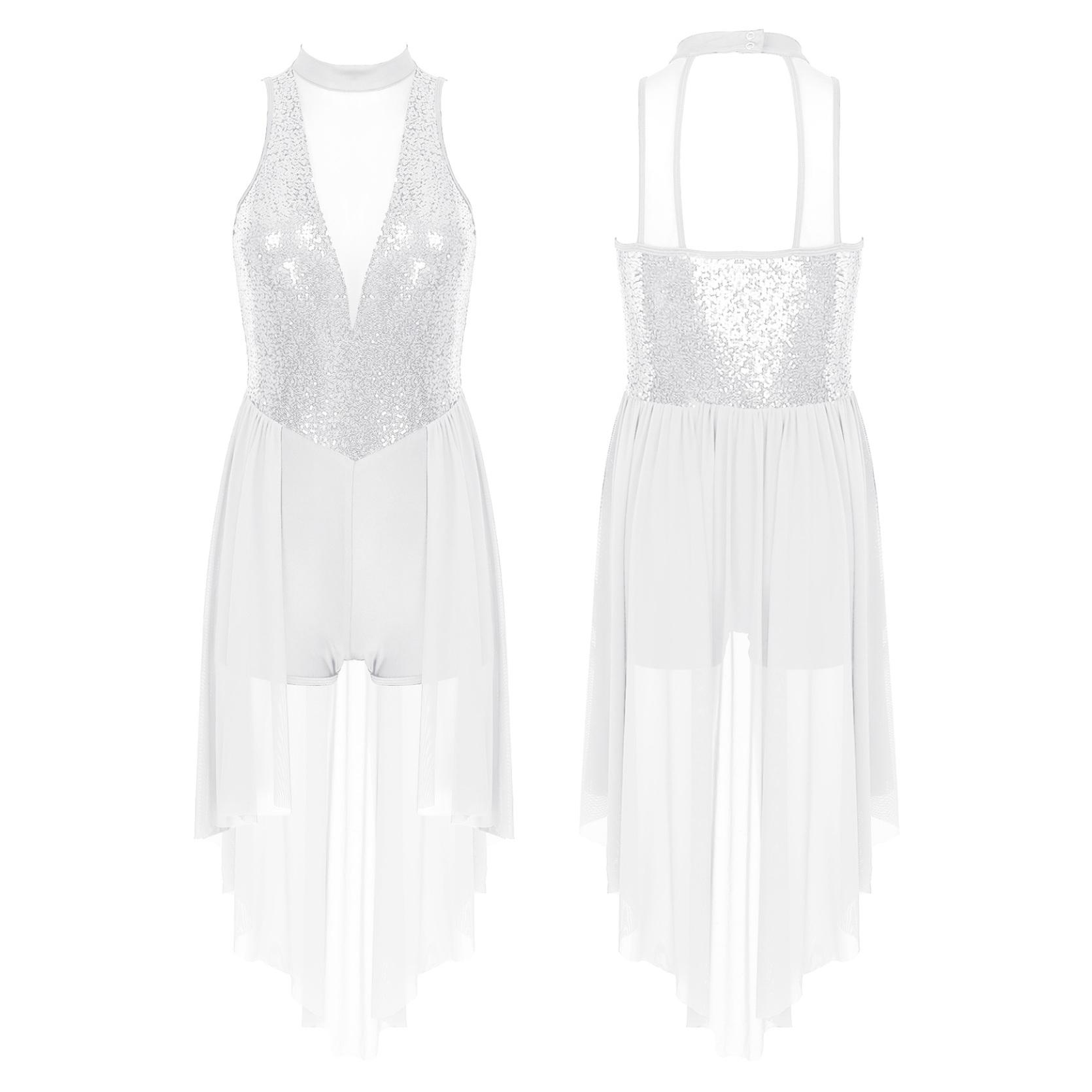 IEFiEL Damesmeisje onregelmatige hoge lage zoom mesh dansrok lyrische moderne balletdanskleding S wit