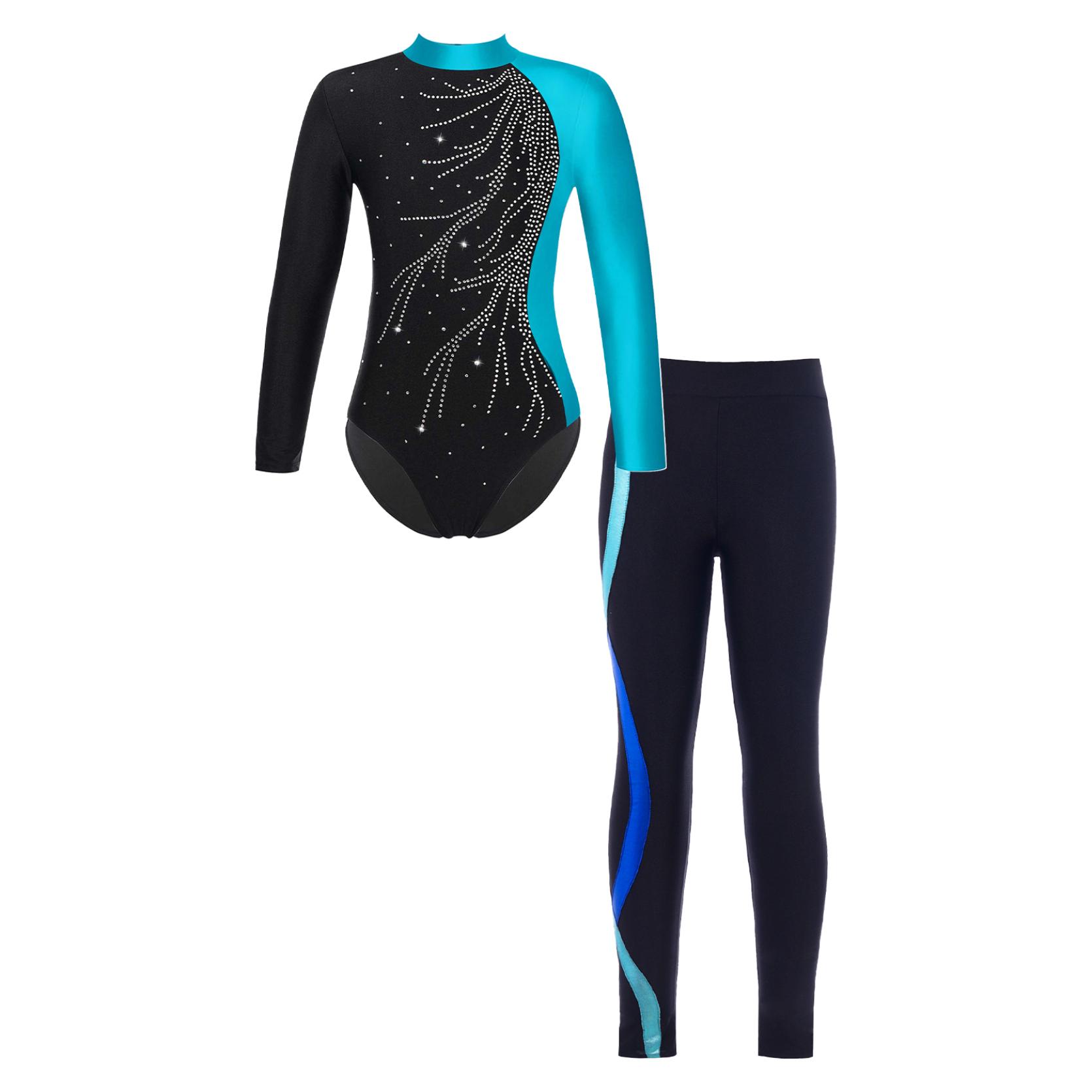 IEFiEL Kinderen meisjes gymnastiek danspakje met legging set ballet schaatswedstrijd actieve bodysuit 9-10 Years