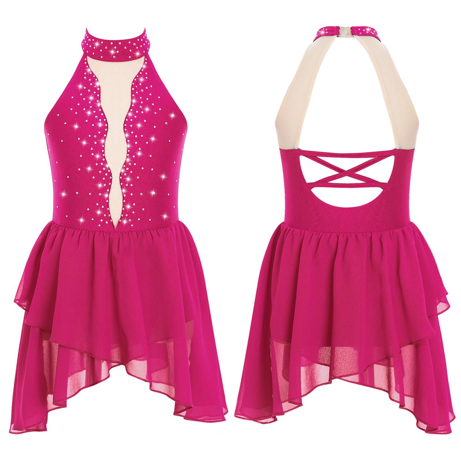 Daenrui Kinderen Meisjes Ballet Lyrische Dans Jurk Strass Kunstschaatsen Kostuum Mouwloos Sheer Mesh Gymnastiek Turnpakje Danskleding 5-6 Years