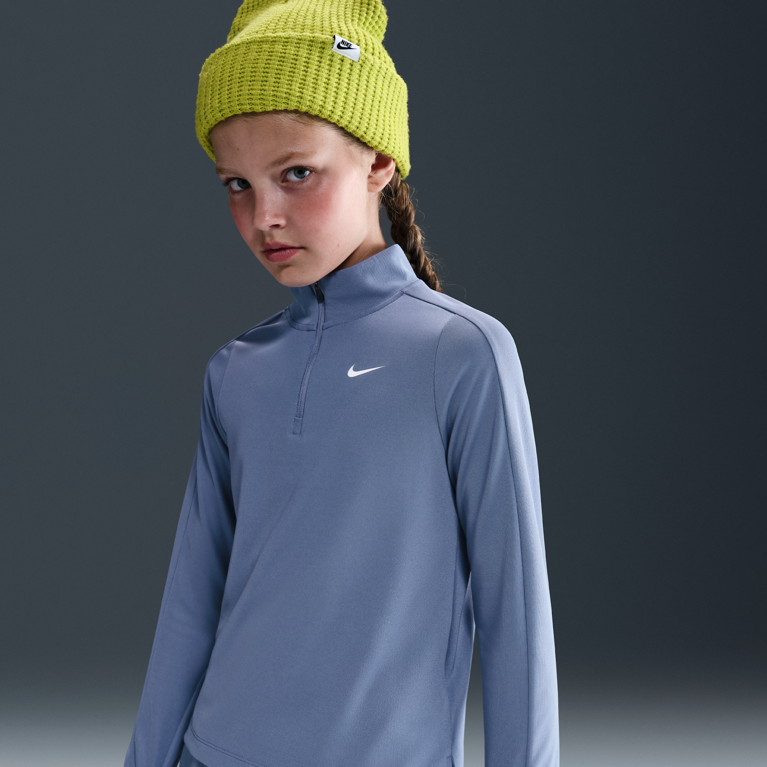 Nike Dri-FIT meisjestop met lange mouwen en korte rits - Blauw