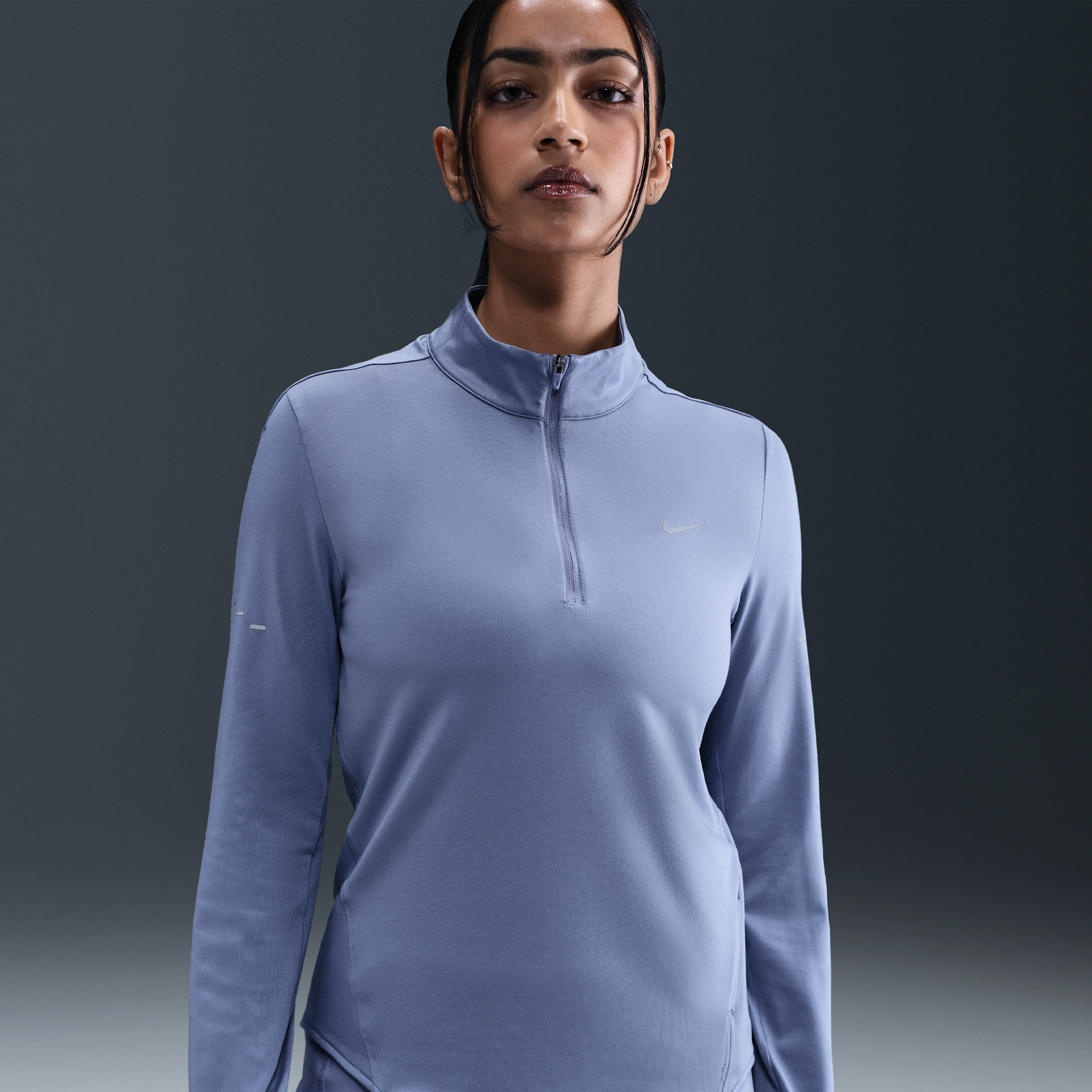 Nike Swift Dri-FIT hardlooptop met korte rits en uv-bescherming voor dames - Blauw