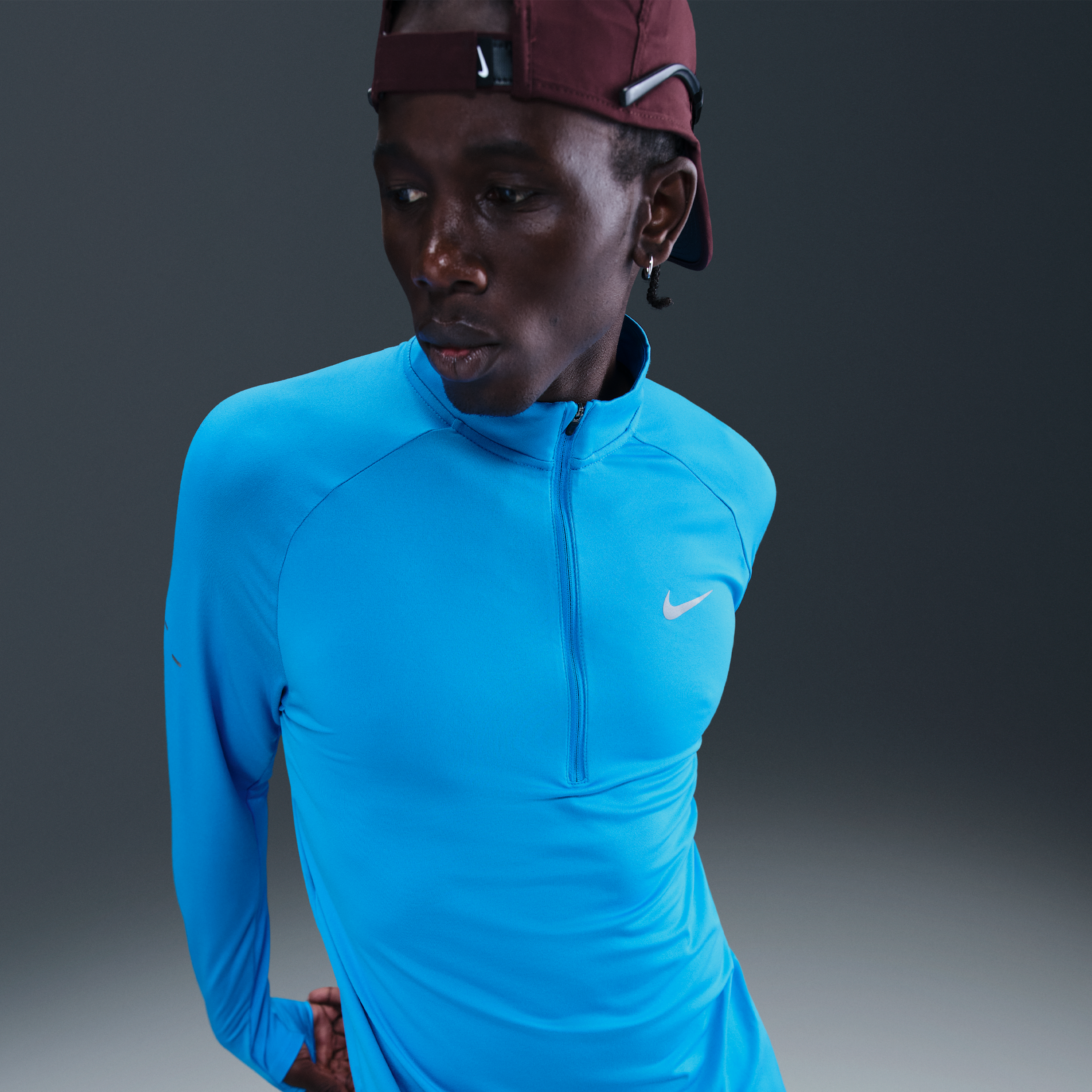 Nike Stride Dri-FIT hardlooptop met korte rits voor heren - Blauw