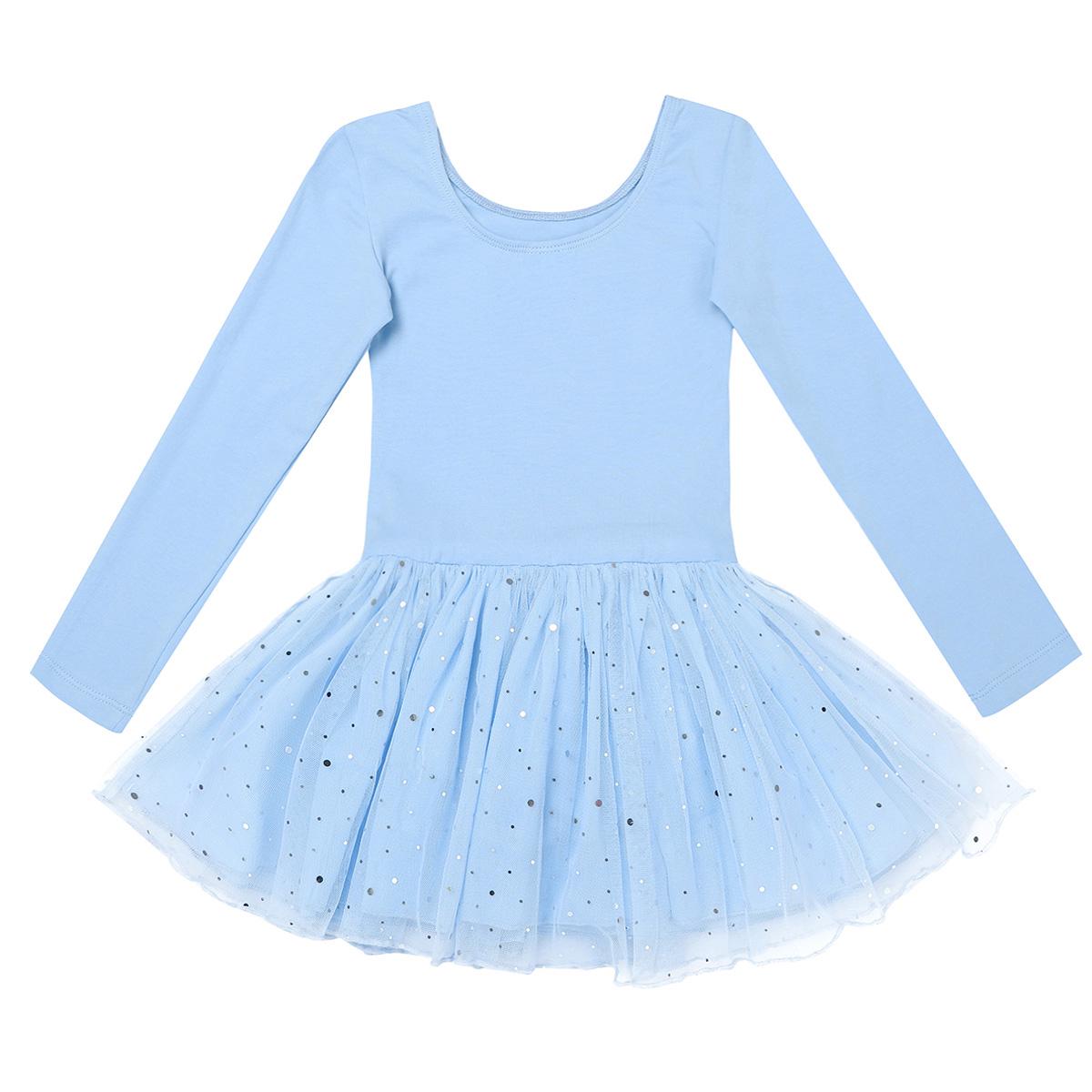IEFiEL Meisje Danser Turnpakje Lovertjes Ballet Jurk Kinderen Danskostuums Skate Jurk Gymnastiek Ballerina Jurk 9-10 Years hemelsblauwe kleur