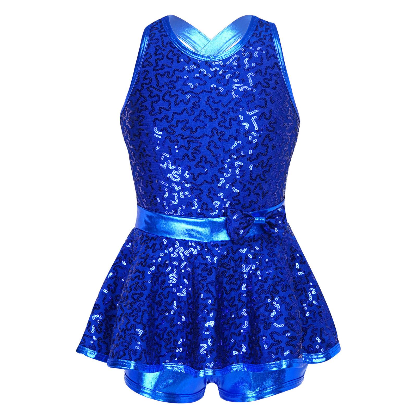 IEFiEL 2 Glinsterende pailletten Ballet Gymnastiek Bodysuit Meisjes Mouwloos Jurk Leotard Modern Jazz Performance Danskostuum 5-6 Years