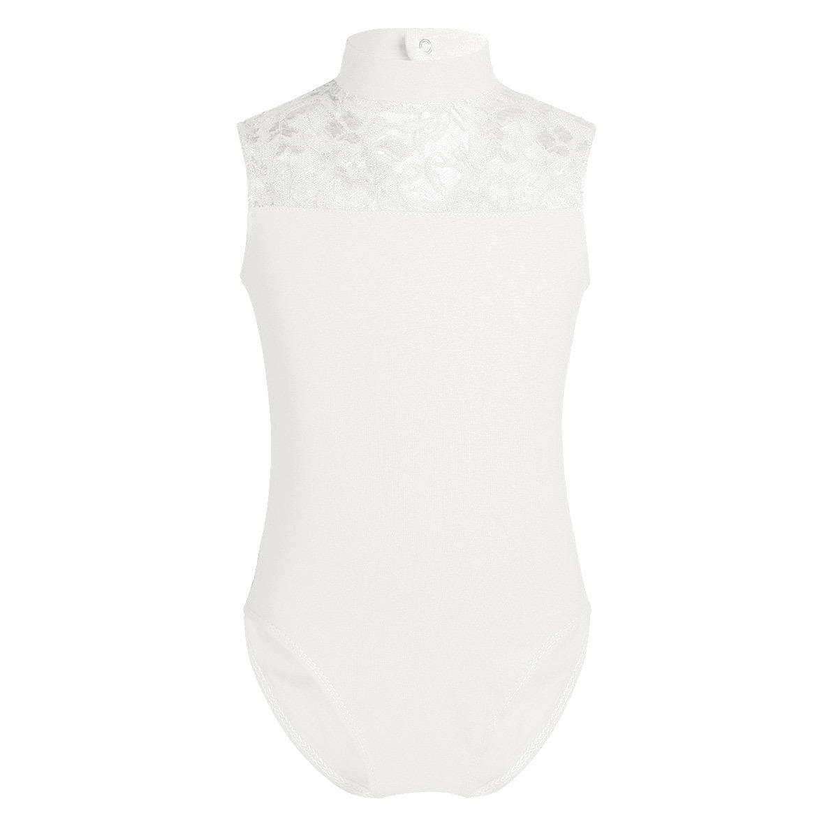 IEFiEL 2 Kinderen Meisjes Mouwloze Turtle Neck Lace Back Ballet Dans Gymnastiek Turnpakje Jumpsuit 13-14 Years ivoor