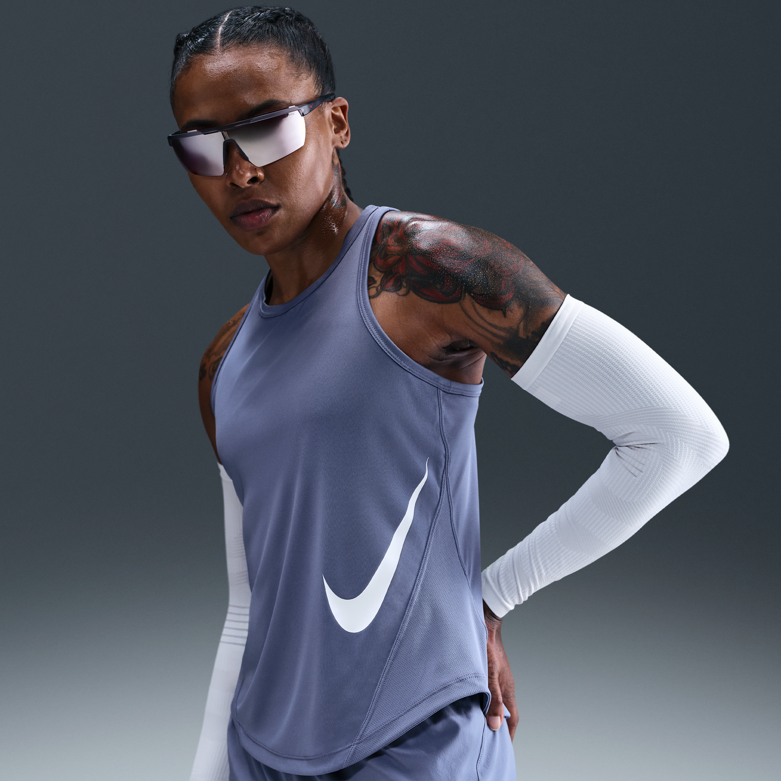 Nike Tempo Swoosh Run Dri-FIT hardlooptanktop voor dames - Blauw