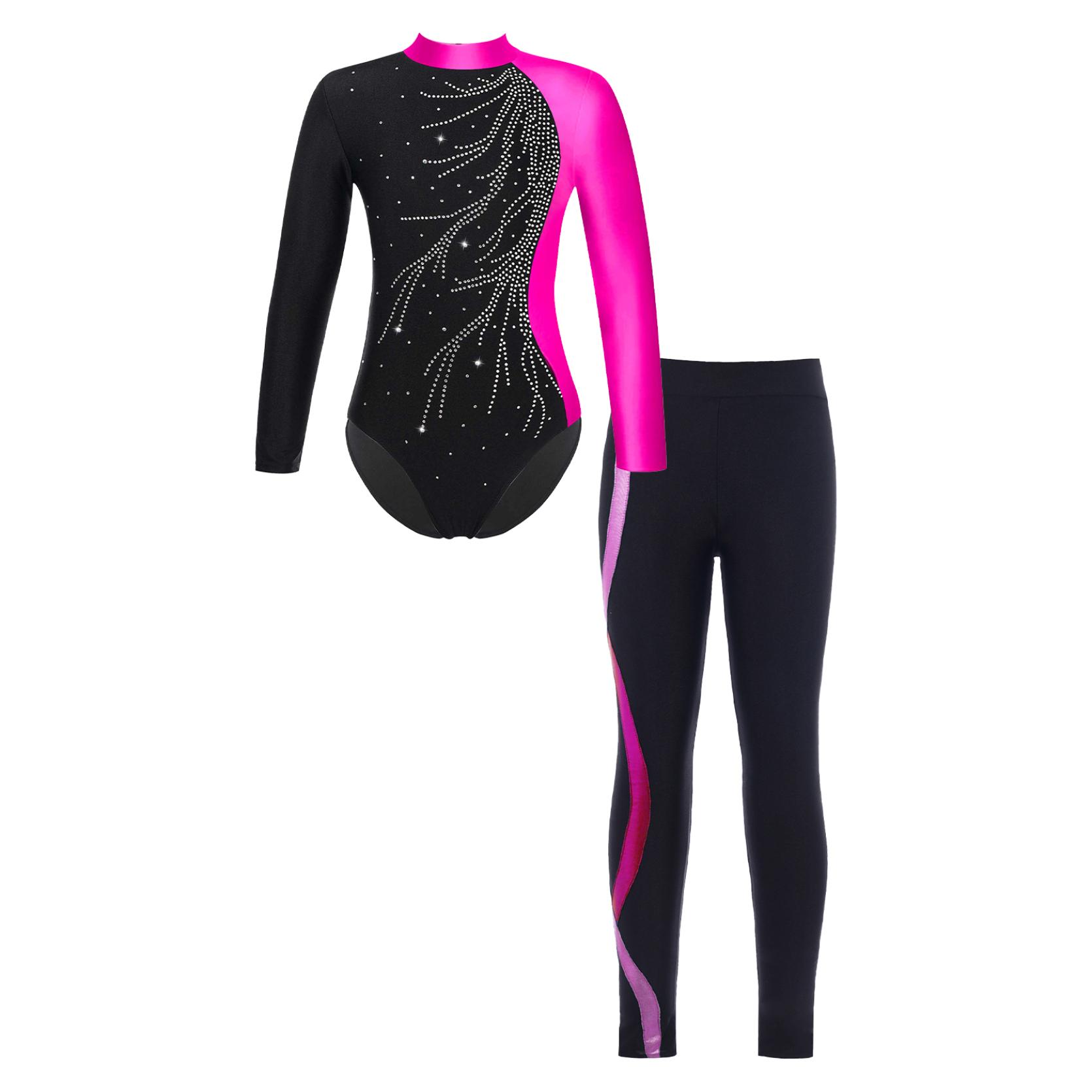 IEFiEL Kinderen meisjes gymnastiek danspakje met legging set ballet schaatswedstrijd actieve bodysuit 9-10 Years