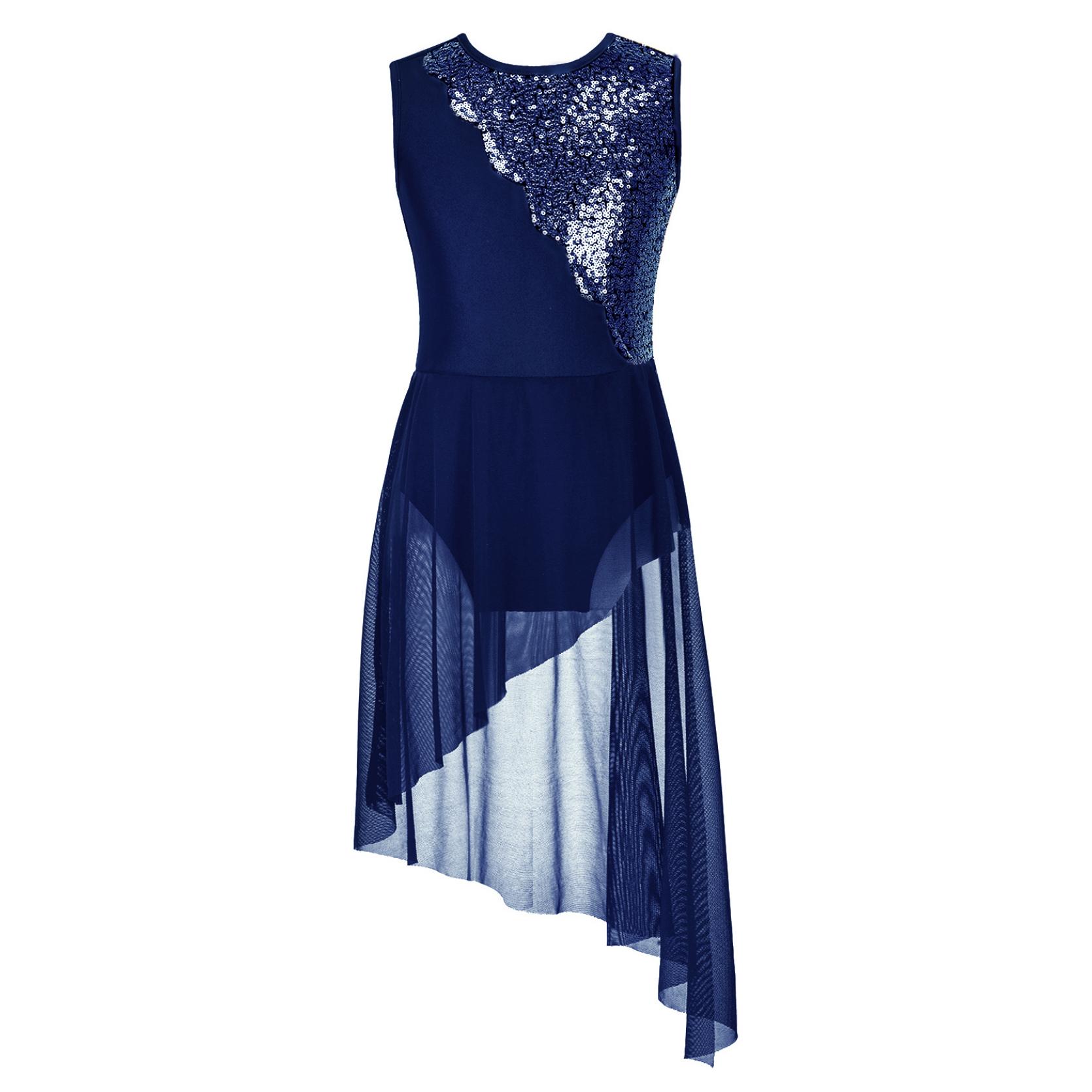 IEFiEL Kinderen meisjes mouwloze lyrische dansjurk asymmetrische tule rok leotard eigentijds kostuum 7-8 Years