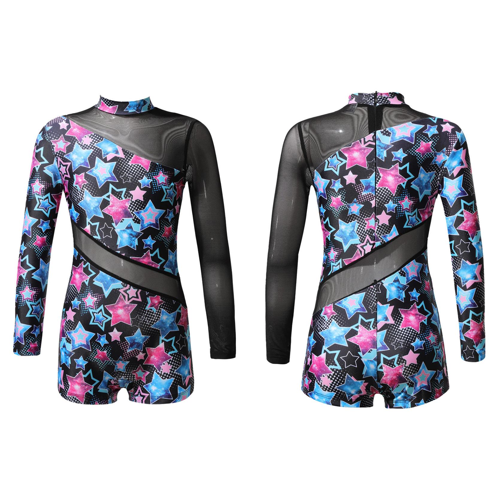 IEFiEL Kinderen Gymnastiek Turnpakje voor Meisjes Tieners Ballet Dans Unitard Lange Mouwen Mesh Atletische Turnpakje Kinderen Dans Jumpsuit Bodysuit 11-12 Years zwart/blauw
