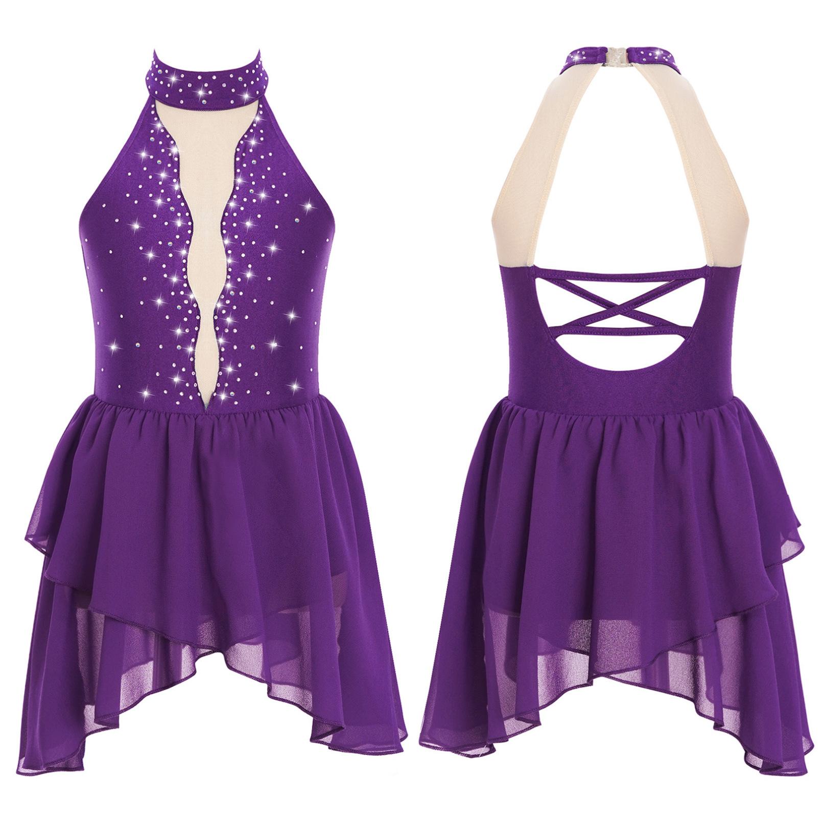 Manyakai Kinderen Meisjes Ballet Lyrische Dans Jurk Strass Kunstschaatsen Kostuum Mouwloos Sheer Mesh Gymnastiek Turnpakje Danskleding 9-10 Years