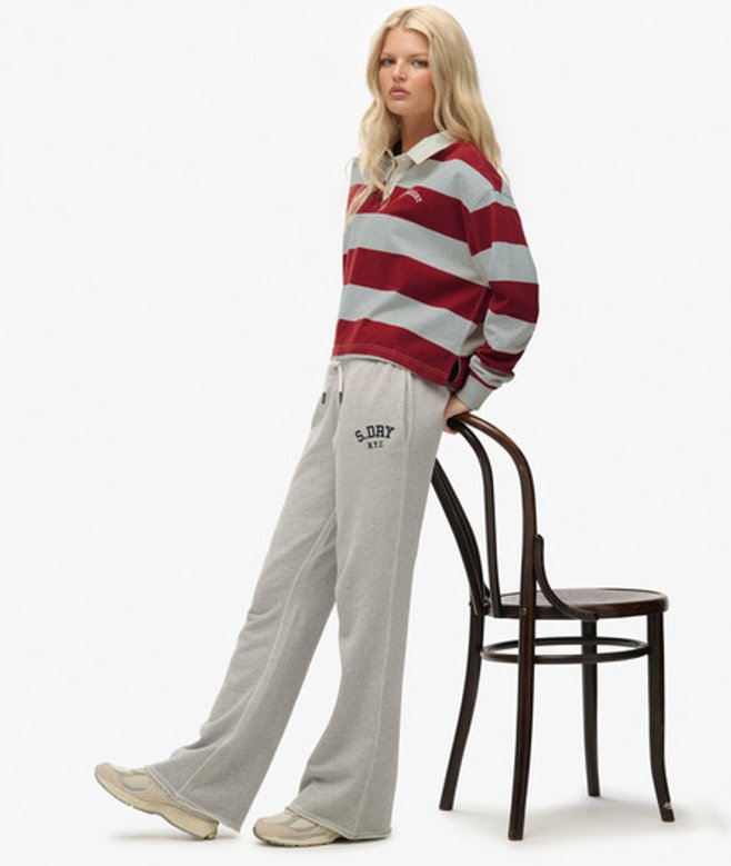 Superdry Athletic Joggingbroek met Wijde Pijpen en Borduursel Grey