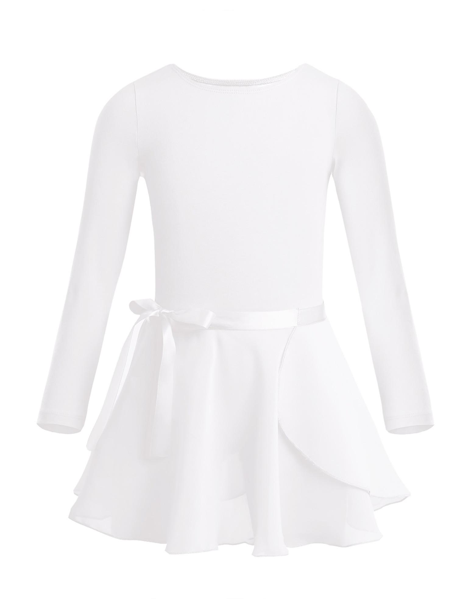 HULIJA Kinderen meisjes katoen lange mouwen ballet dans gymnastiek turnpakje met chiffon rok outfit set 5-6 Years