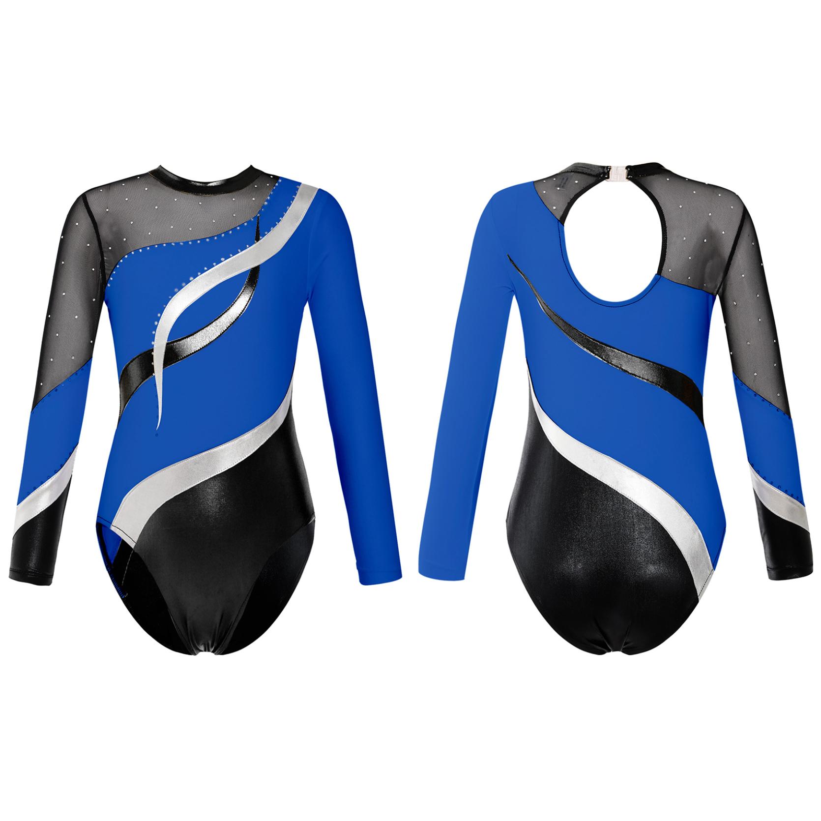 IEFiEL Kinderen meisjes lange mouw holle rug glanzende strass decor dans maillots voor gymnastiek trainingskleding 5-6 Years