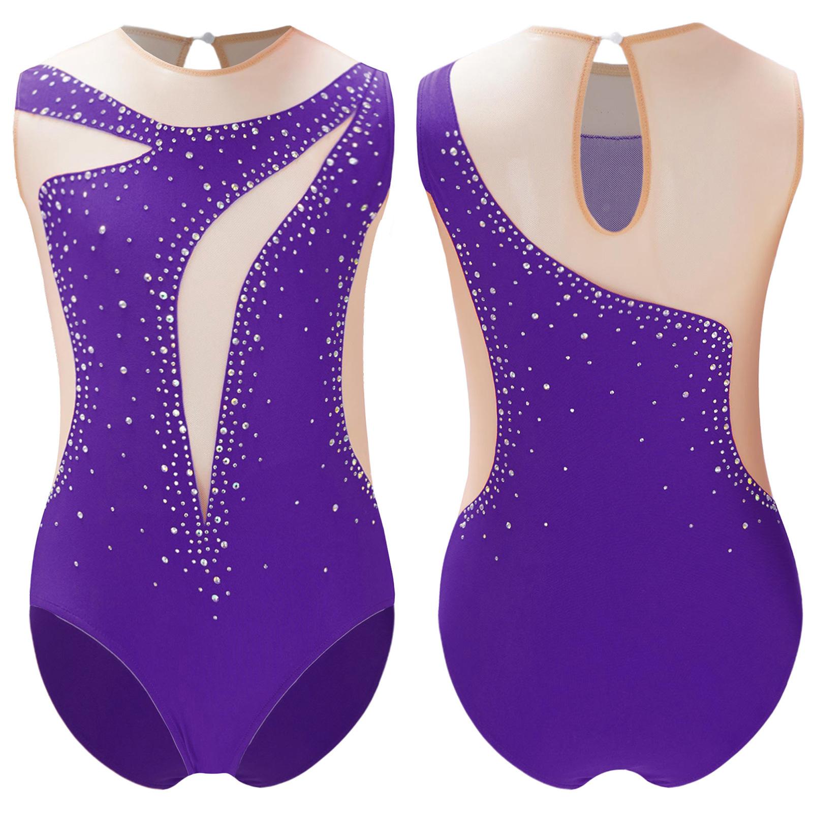 Inhzoy Meisjes Gymnastiek Acrobatiek Leotard Ballet Jazzdans Unitard Workout Yoga Sportkleding Atletiek Bodysuit Kunstschaatsen Kostuum 13-14 Years paars