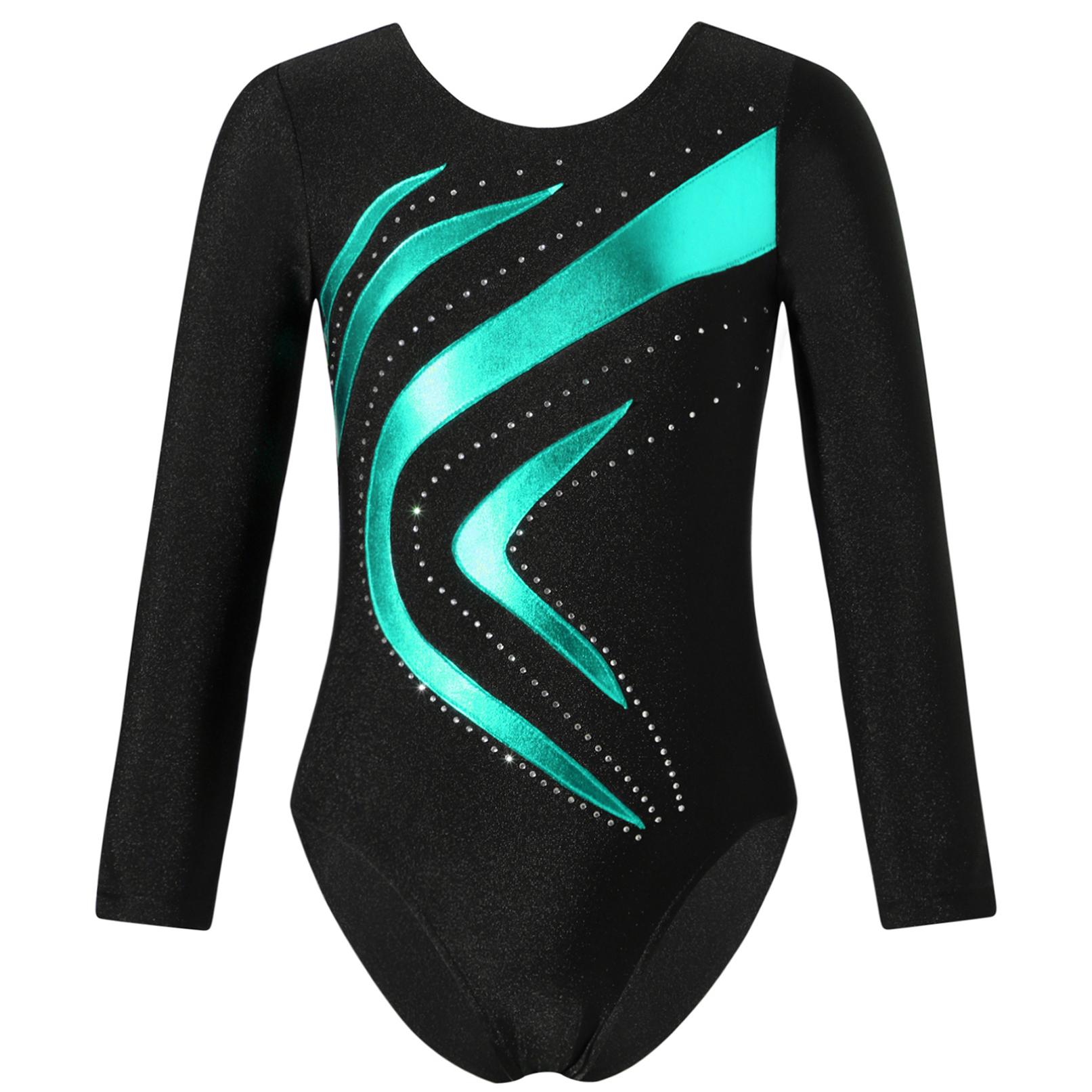 HULIJA Meisjes Turnpakje Glanzende Gymnastiek Maillots Lange Mouw Ballet Body Een Stuk Jumpsuit Gymnastiek Training Danskleding 5-6 Years