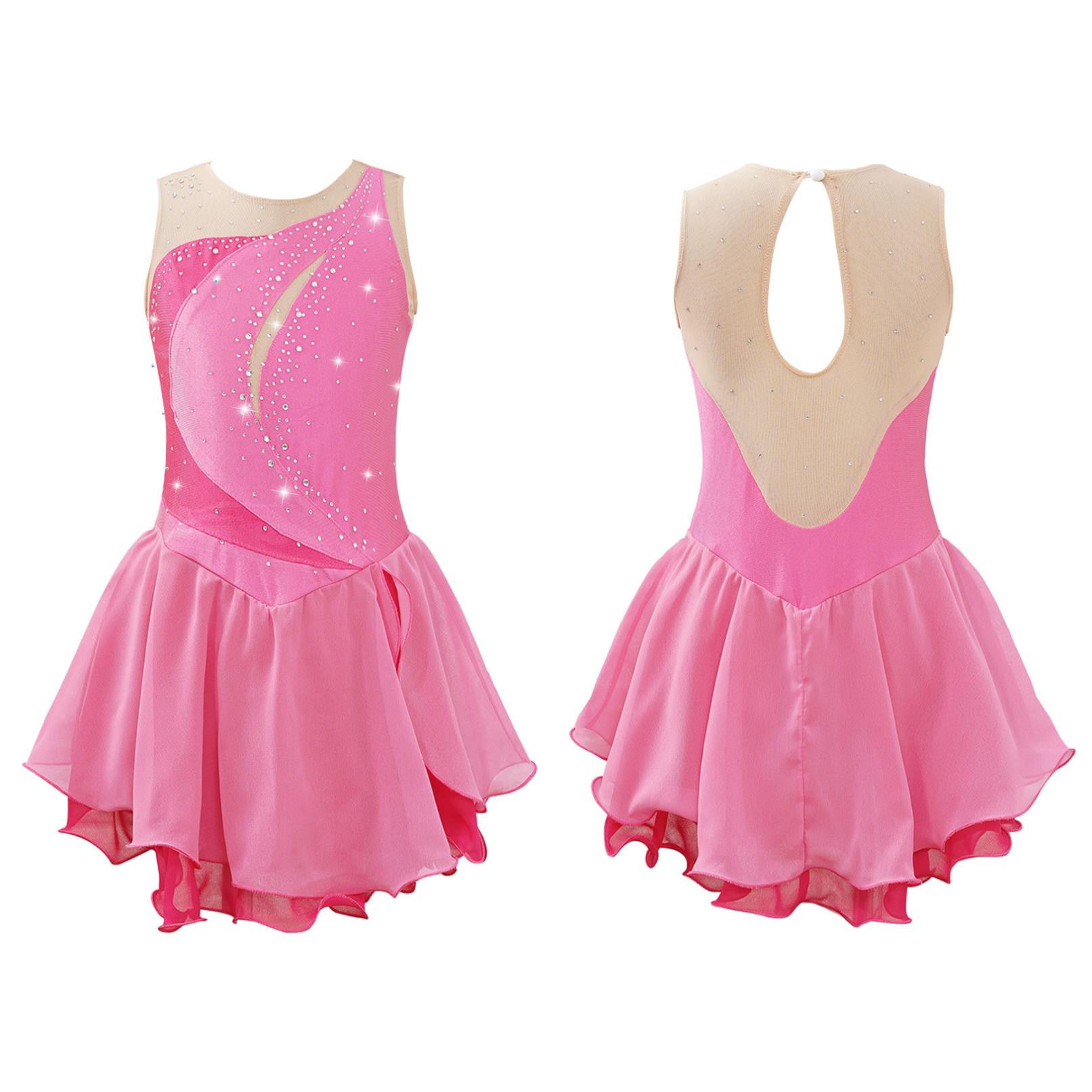 WinYing Kunstschaatsjurk voor meisjes Mouwloos Glitter Strass Ballet Turnpakje Jurk Competitiekostuum Gymnastiekpak 5-6 Years