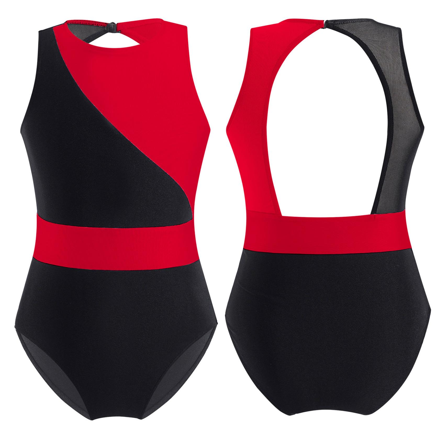 IEFiEL Kindermeisjes Mouwloos Ronde Hals Mesh Patchwork Holle Rug Contrasterende Kleur Dans Gymnastiek Maillots 14-16 Years