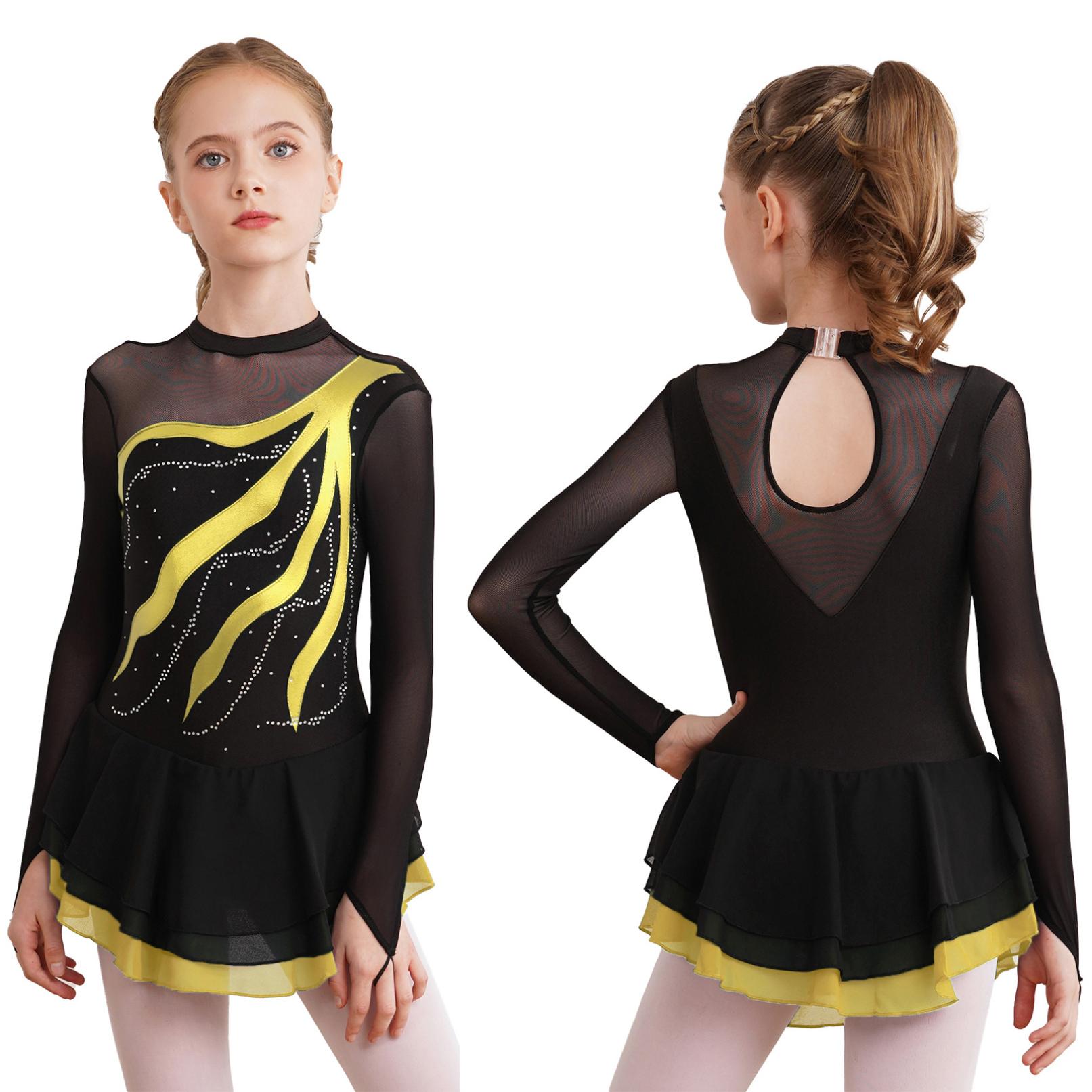 YOOJIA Kinderen Meisjes Kunstschaatsen Ballet Jurk Strass Versierd Turnpakje voor Atletische Prestaties Danskleding 13-14 Years