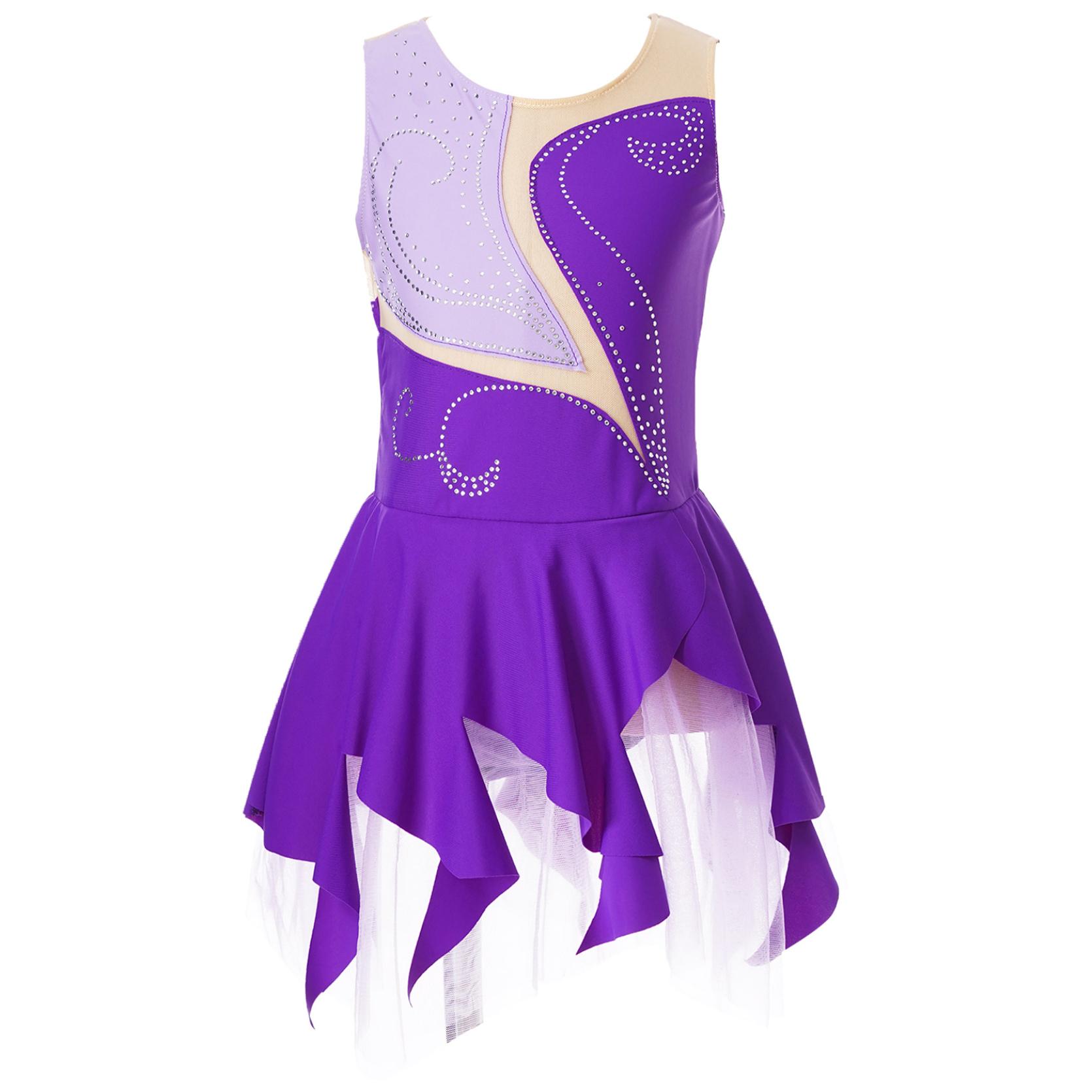 IEFiEL Schaatsen Jurk Meisjes Glanzende Strass Gymnastiek Kostuum Ballet Dans Turnpakje Jurk 13-14 Years