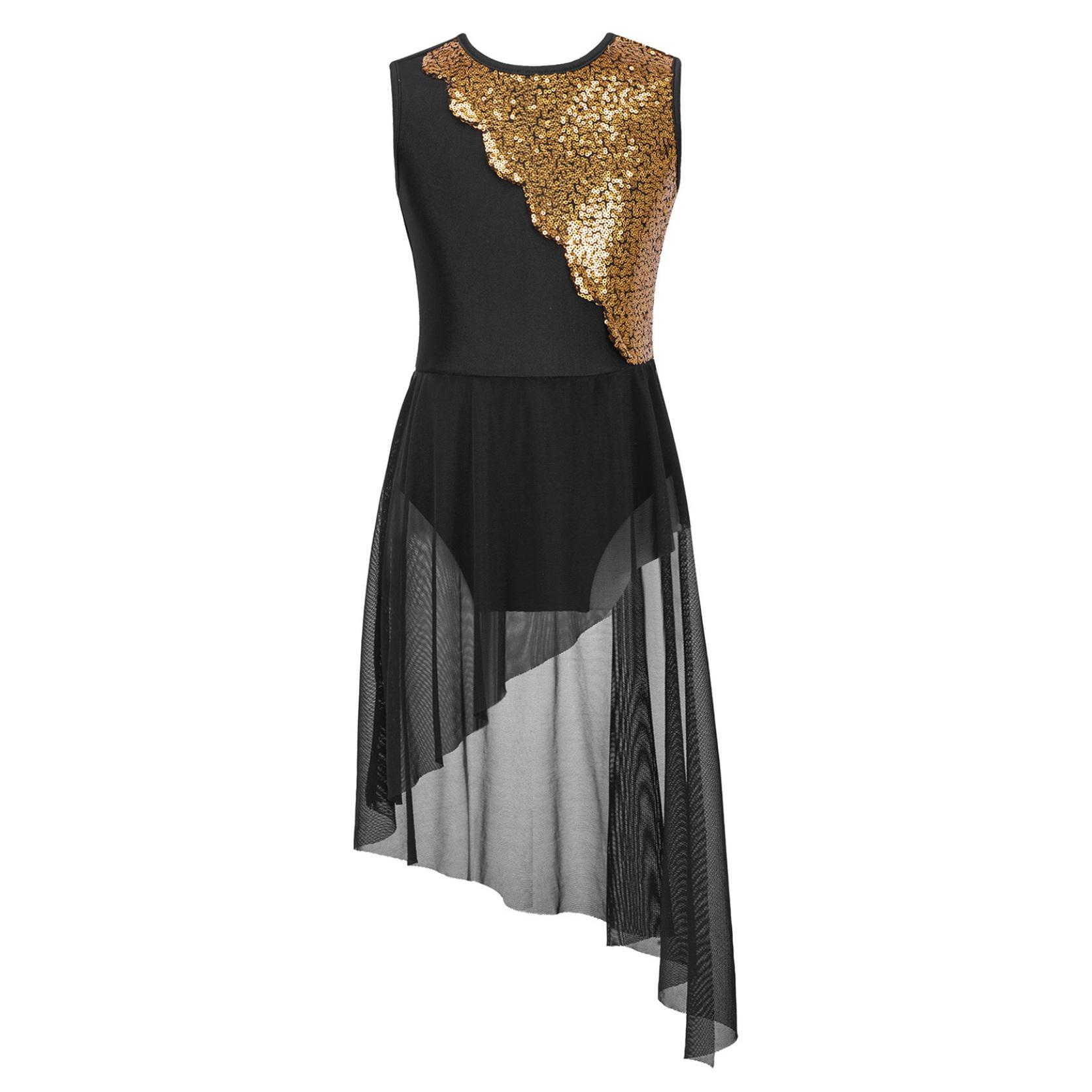 IEFiEL Kinderen meisjes mouwloze lyrische dansjurk asymmetrische tule rok leotard eigentijds kostuum 7-8 Years