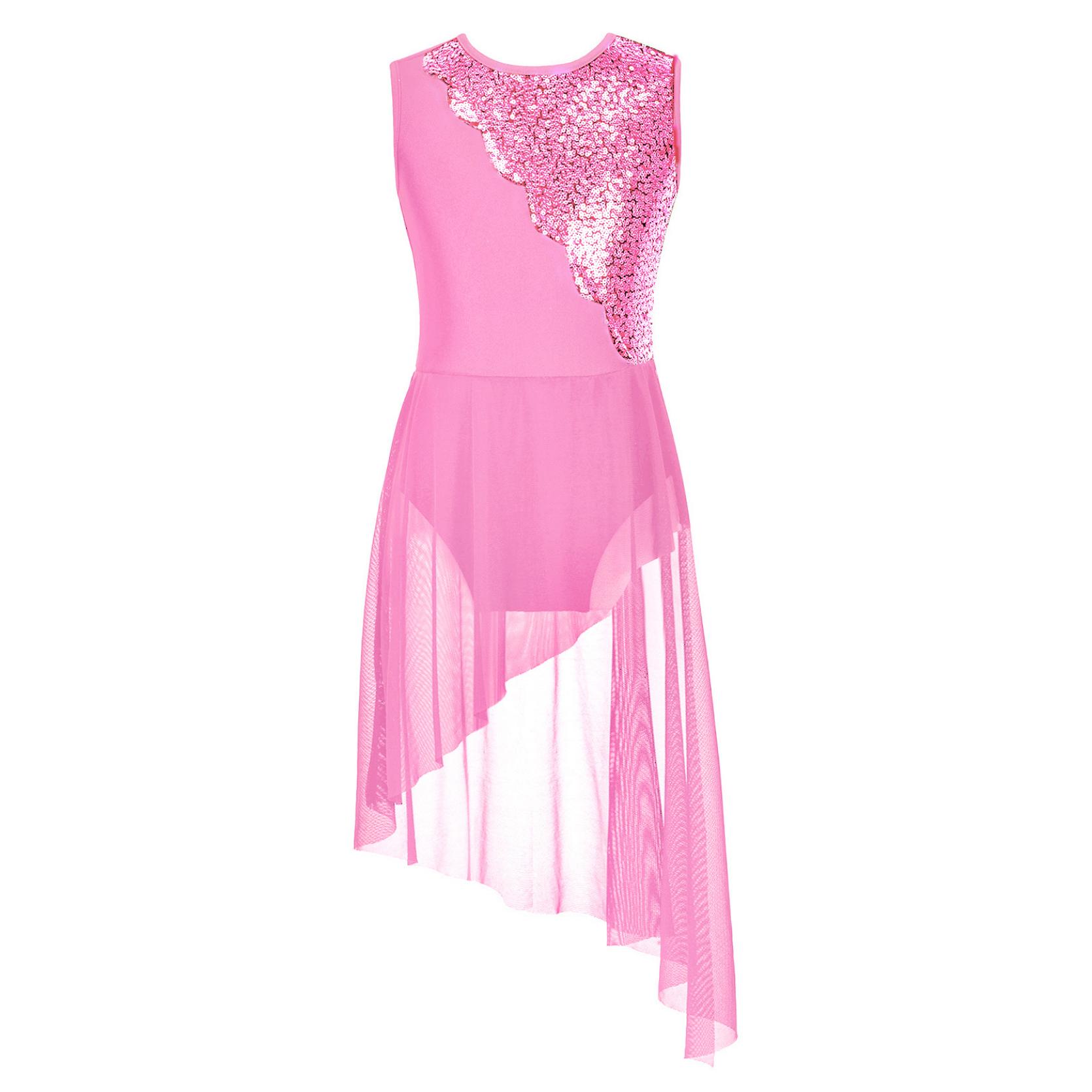 IEFiEL Kinderen meisjes mouwloze lyrische dansjurk asymmetrische tule rok leotard eigentijds kostuum 15-16 Years