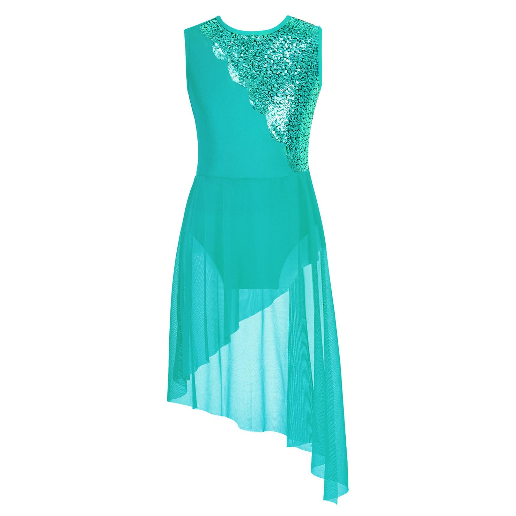 IEFiEL Kinderen meisjes mouwloze lyrische dansjurk asymmetrische tule rok leotard eigentijds kostuum 13-14 Years