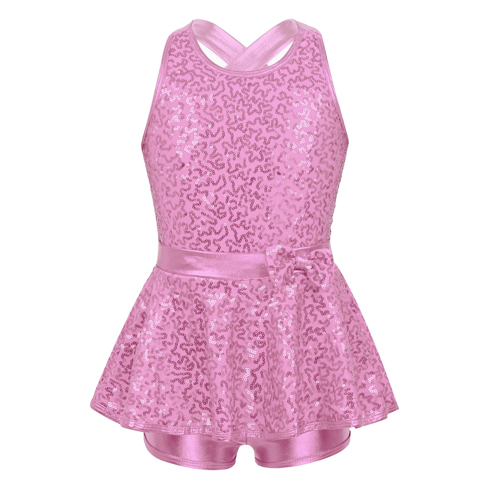 IEFiEL 2 Glinsterende pailletten Ballet Gymnastiek Bodysuit Meisjes Mouwloos Jurk Leotard Modern Jazz Performance Danskostuum 5-6 Years