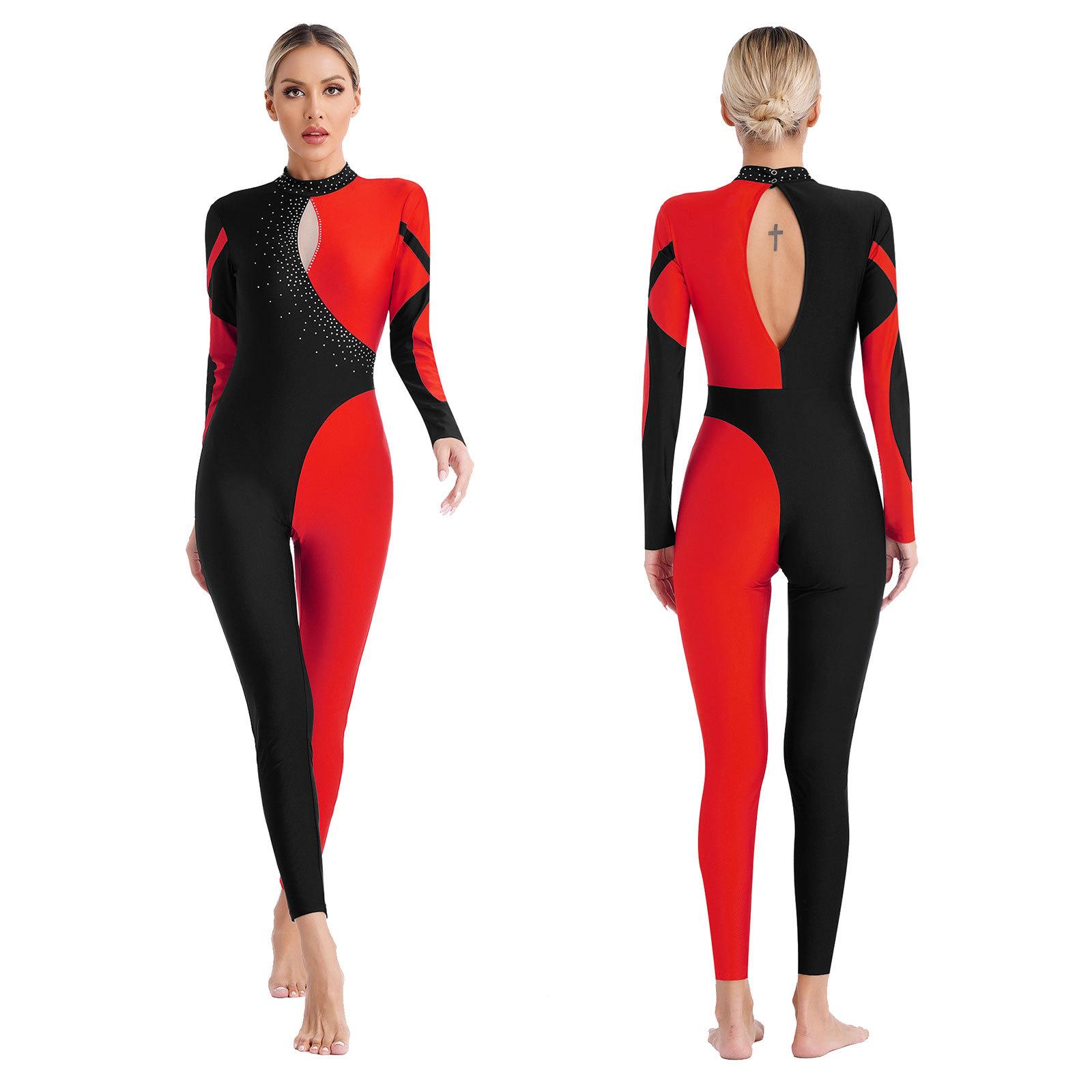 YOOJIA Vrouwen Lange Mouw Volledige Lengte Kunstschaatsen Ballet Dans Leotards Bodysuit Kostuum XXL