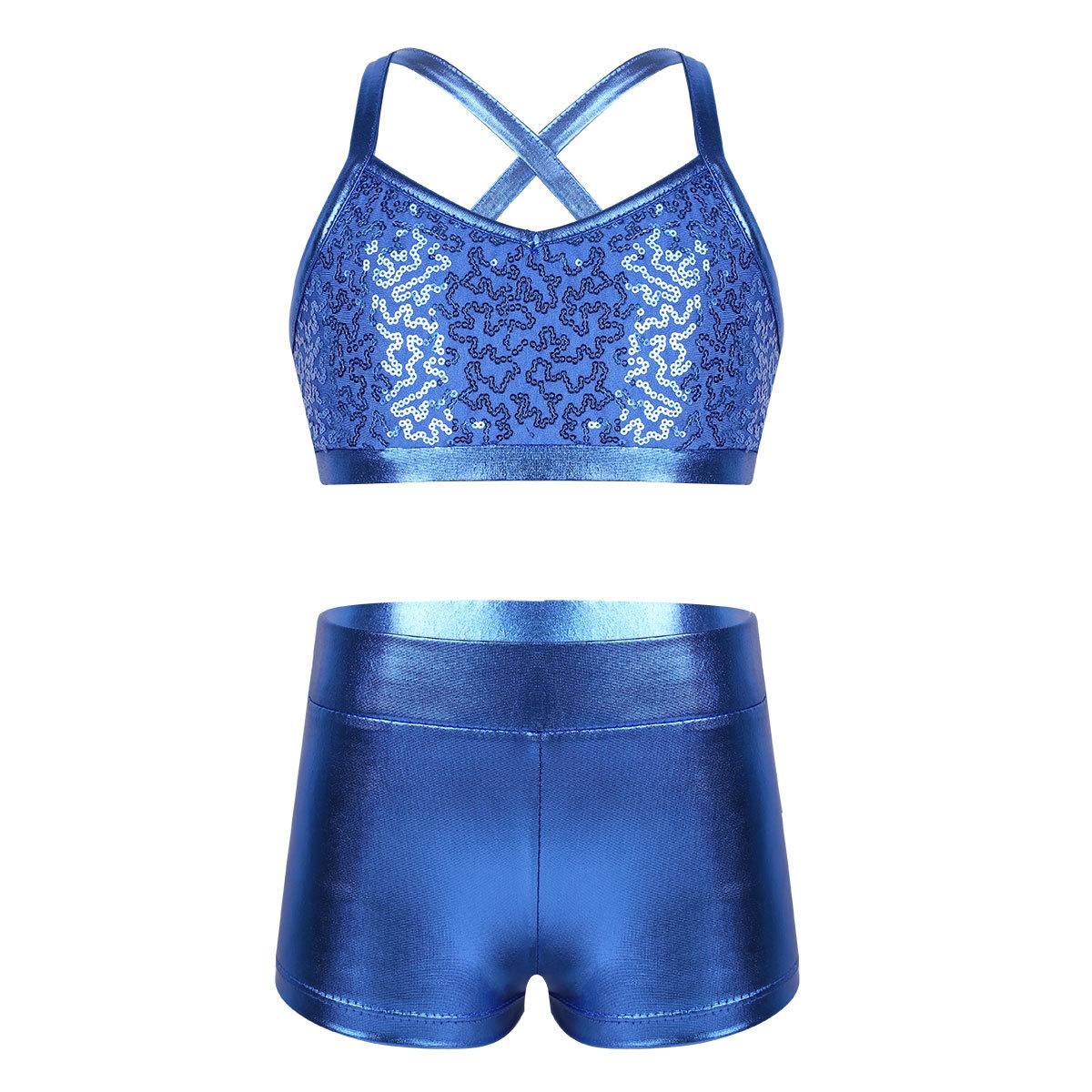 Sywiyi Meisje Kind Ballet Gymnastiek Prestatie Crop Tank Top + Shorts Sportpak Danskleding 8-10 Years