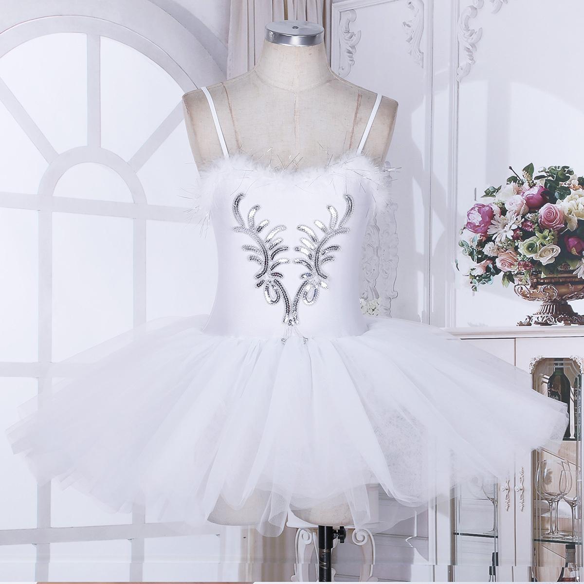 Manyakai Zwanenmeer kostuum Ballerina bodysuit Balletjurk Pailletten en kralen Bloemen Tutu jurk M wit