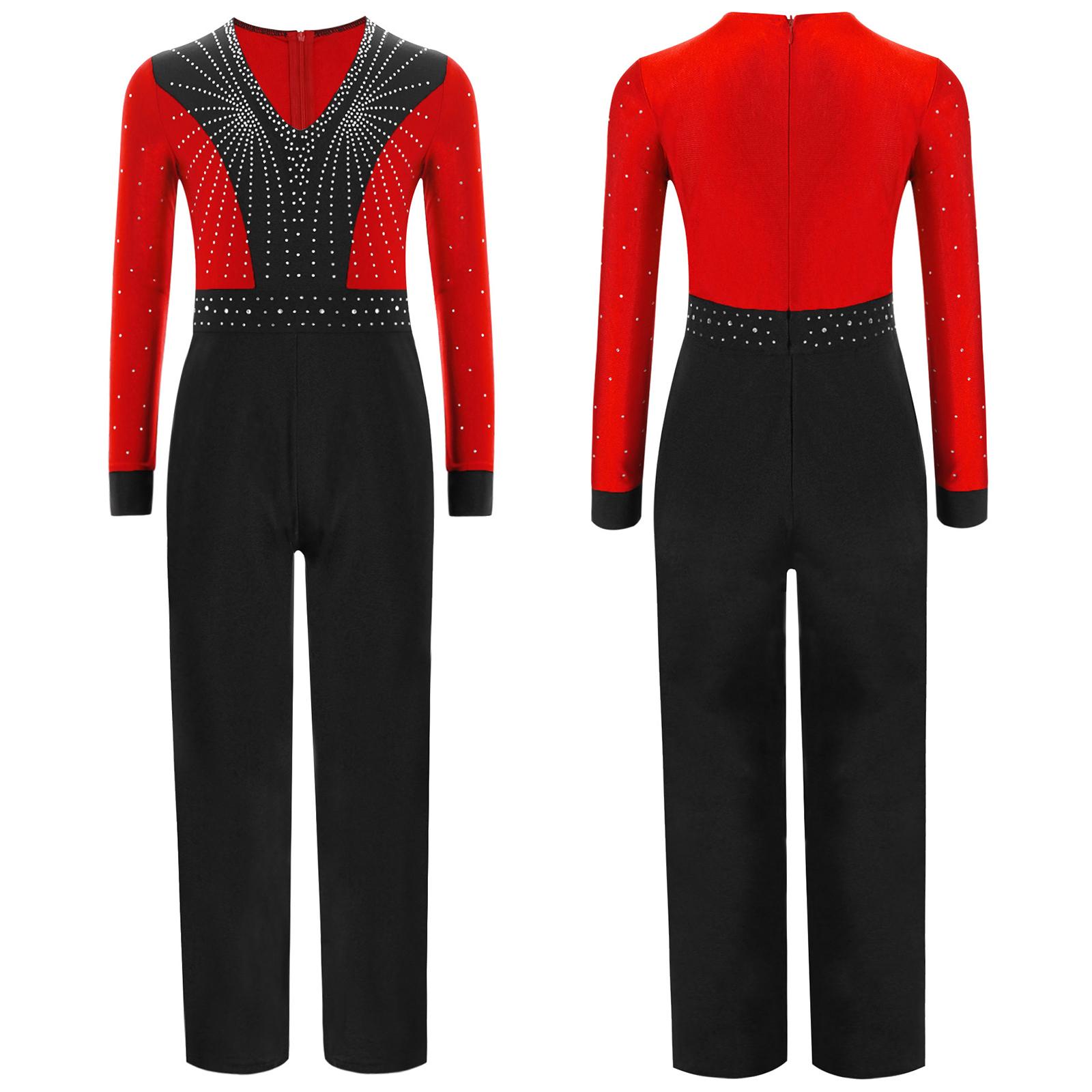 Yunduantong-electronic Jongens V-hals Lyrisch Latin Dans Turnpakje Salsa Tango Rumba Cha-Cha Ballroom Jazz Danskleding Glanzende Strass Decor Bodysuits 9-10 Years