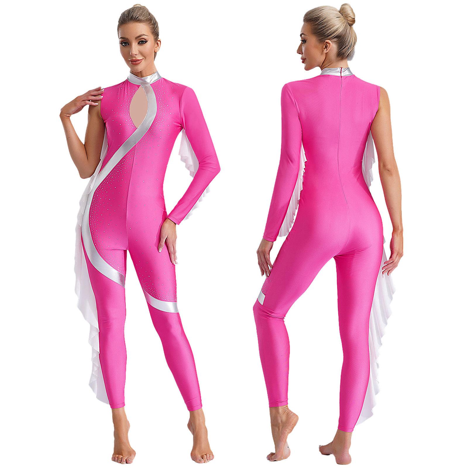 Yunduantong-electronic Dames Meisjes Ruches Ballet Dans Ritmische Gymnastiek Turnpakjes Unitard Acrobatiek Figuurschaatsen Optreden Kostuum Jumpsuit S