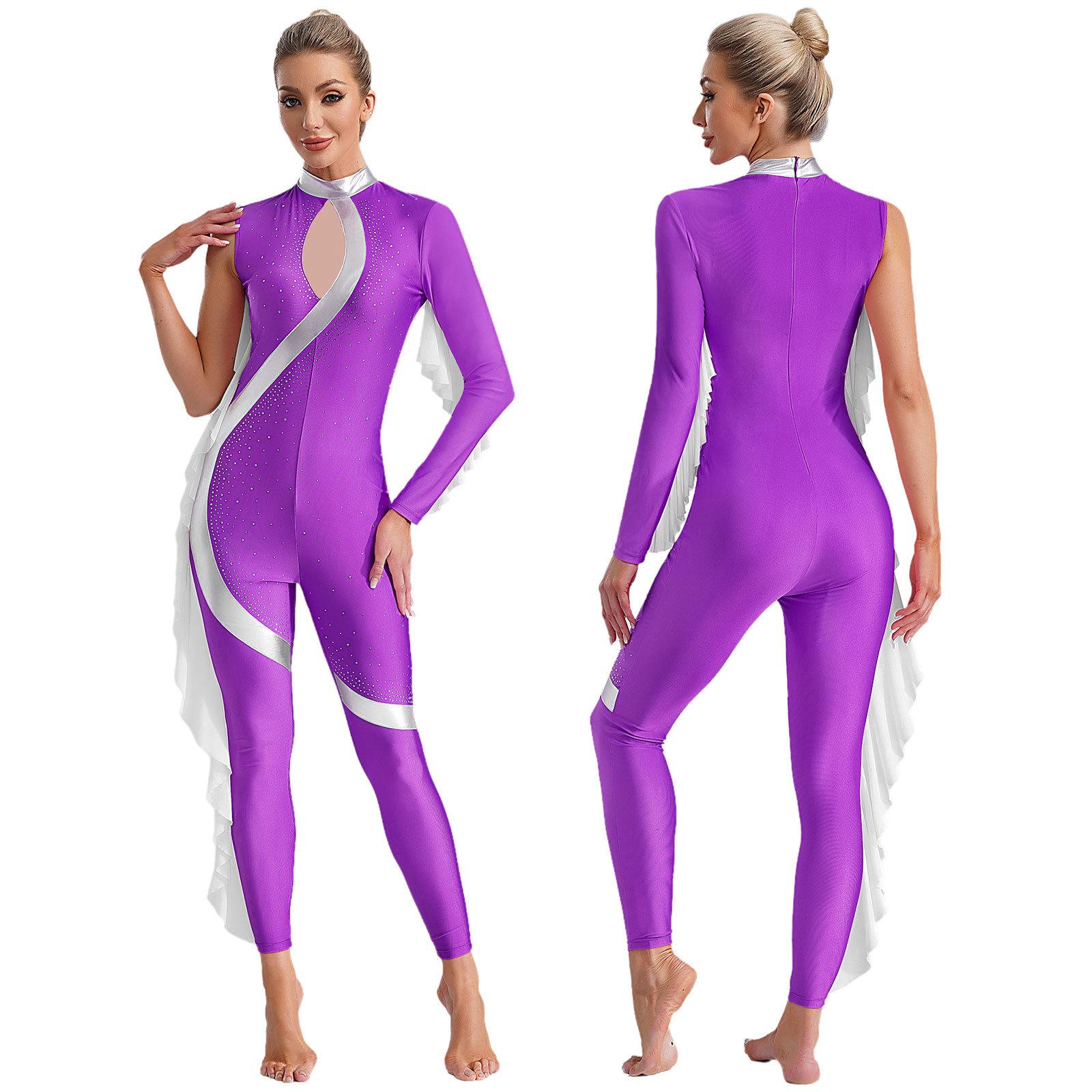 Yunduantong-electronic Dames Meisjes Ruches Ballet Dans Ritmische Gymnastiek Turnpakjes Unitard Acrobatiek Figuurschaatsen Optreden Kostuum Jumpsuit S