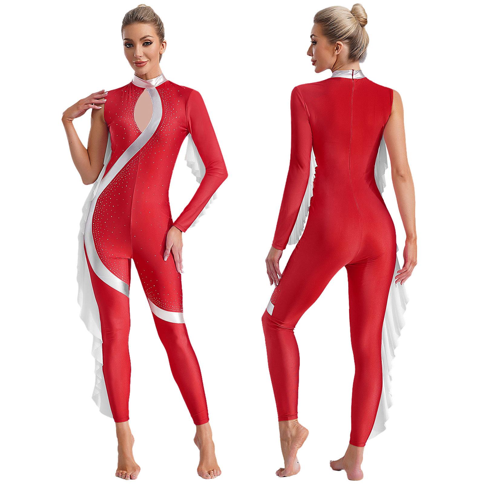 Yunduantong-electronic Dames Meisjes Ruches Ballet Dans Ritmische Gymnastiek Turnpakjes Unitard Acrobatiek Figuurschaatsen Optreden Kostuum Jumpsuit M