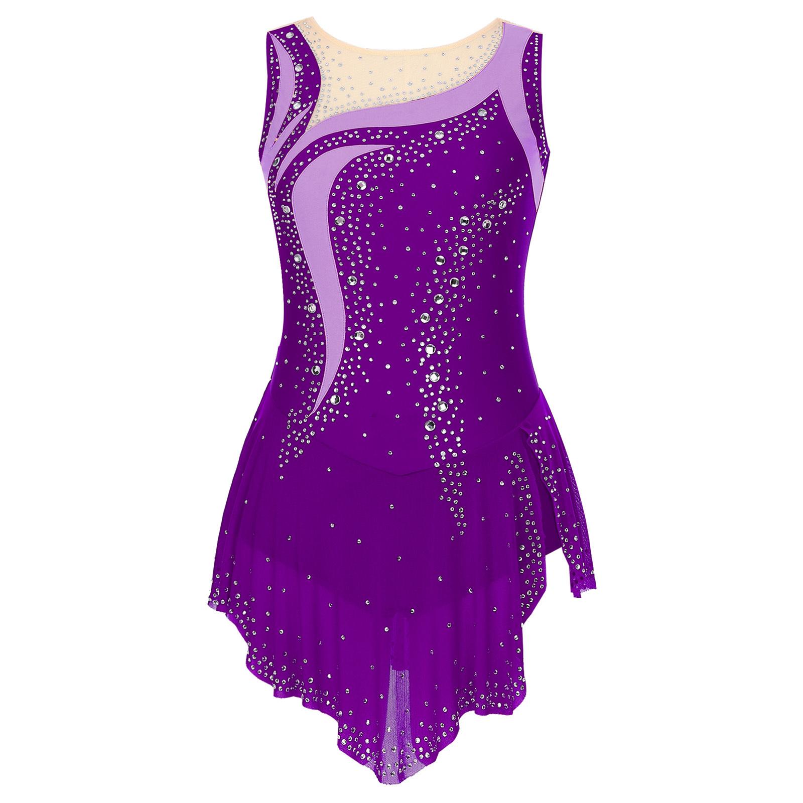 Inlzdz Dames Glanzende Strass Ritmische Dans Gymnastiek Leotard Mouwloos Rolschaatsen Danskostuum Ballet Lyrische Bodysuit Jurk M