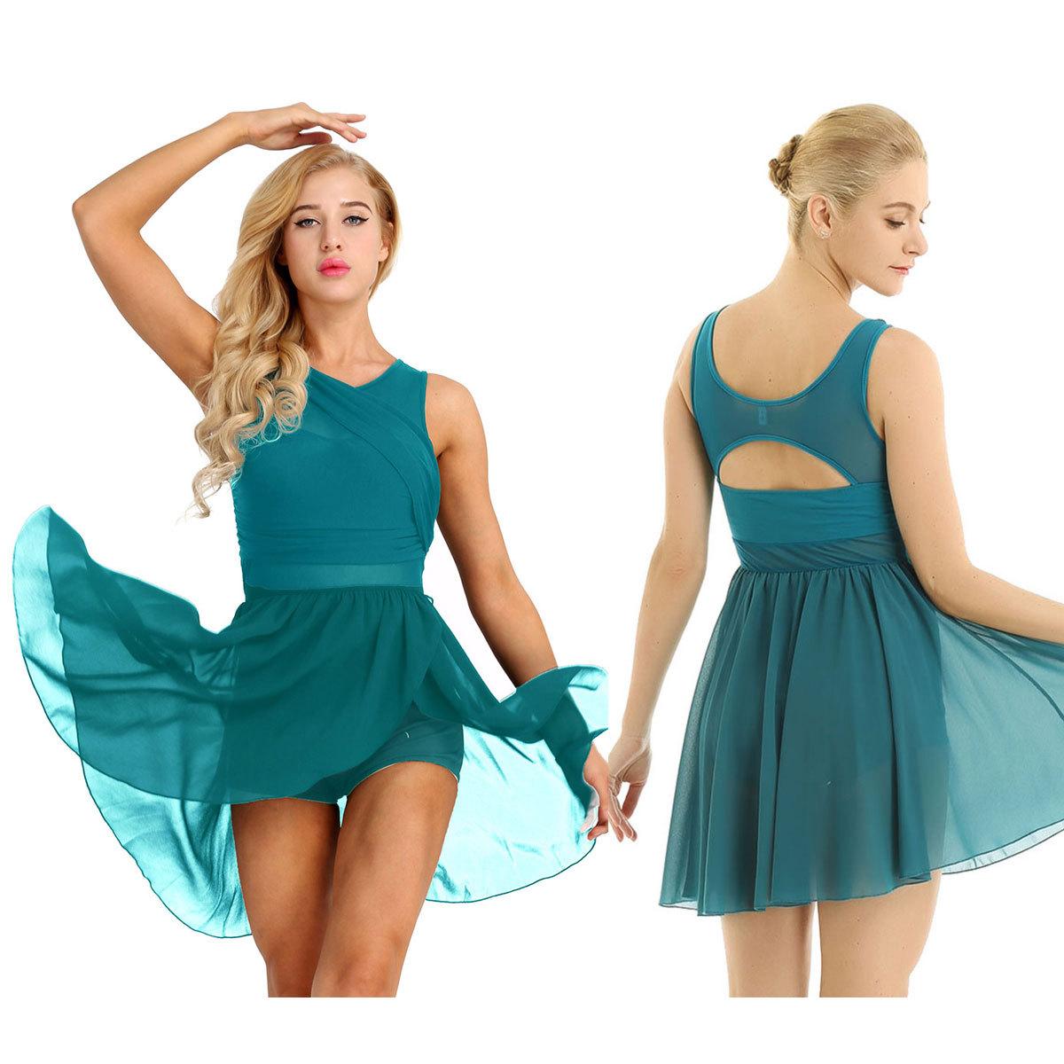 IEFiEL Vrouwen Ballet Tutu Gymnastiek Turnpakje Jurk Mouwloos Asymmetrische Lyrische Danskostuums Rekbare Dansjurk XS