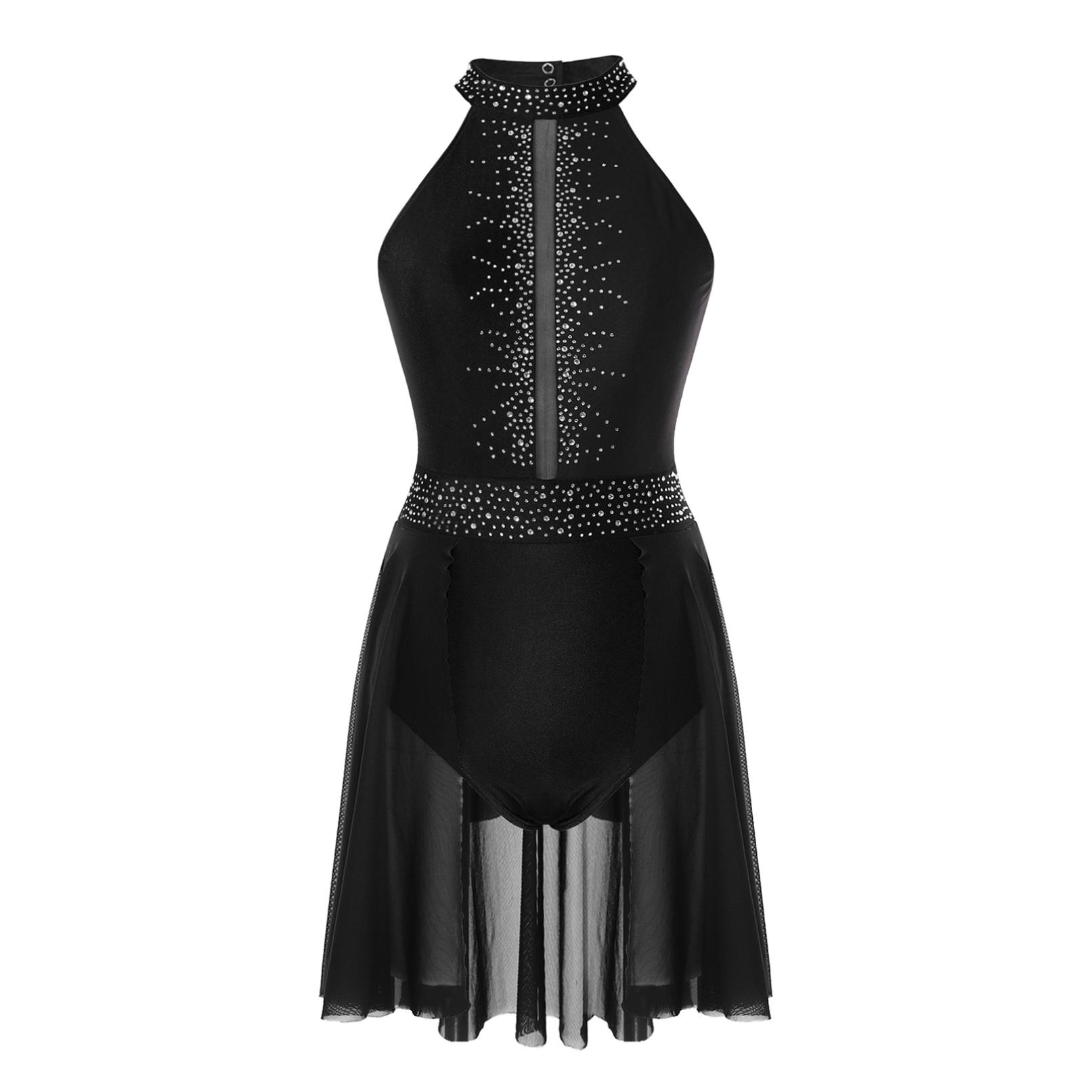 YONGHS Dames mouwloos glitter strass gymnastiek ballet maillots halter lyrisch danskostuum S