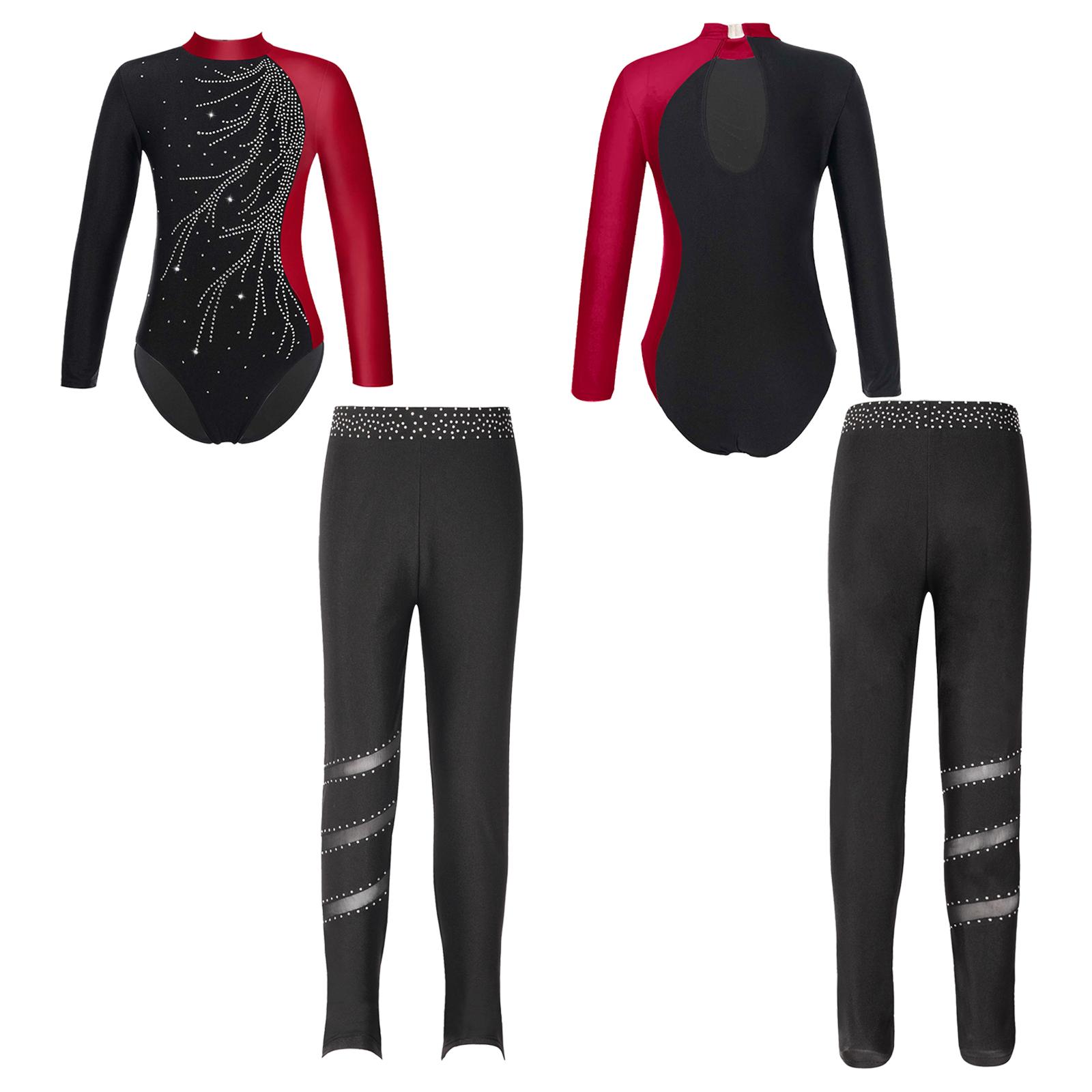 Aislor Kinderen Meisjes 2 Stuks Gymnastiek Dansoutfits Maillots met lange mouwen en legging Atletische Biketards Unitards 11-12 Years