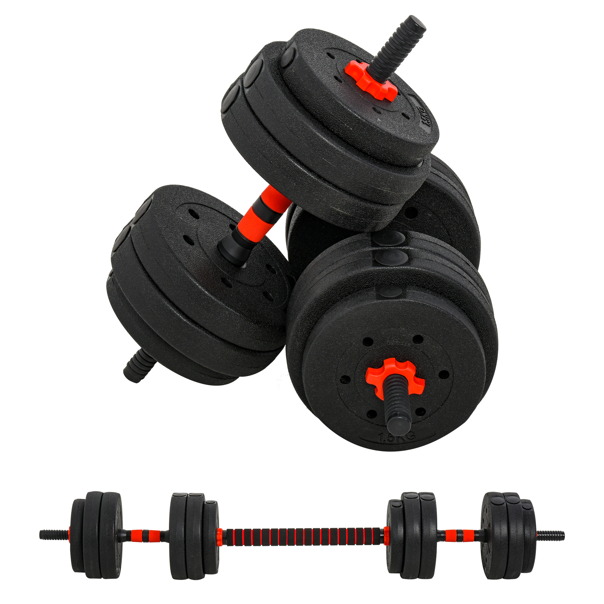 HOMCOM 2-in-1 dumbbell set, 25 kg verstelbaar, ideaal voor krachttraining en gewichtheffen, perfect voor thuisfitness, inclusief barbell | Aosom.nl