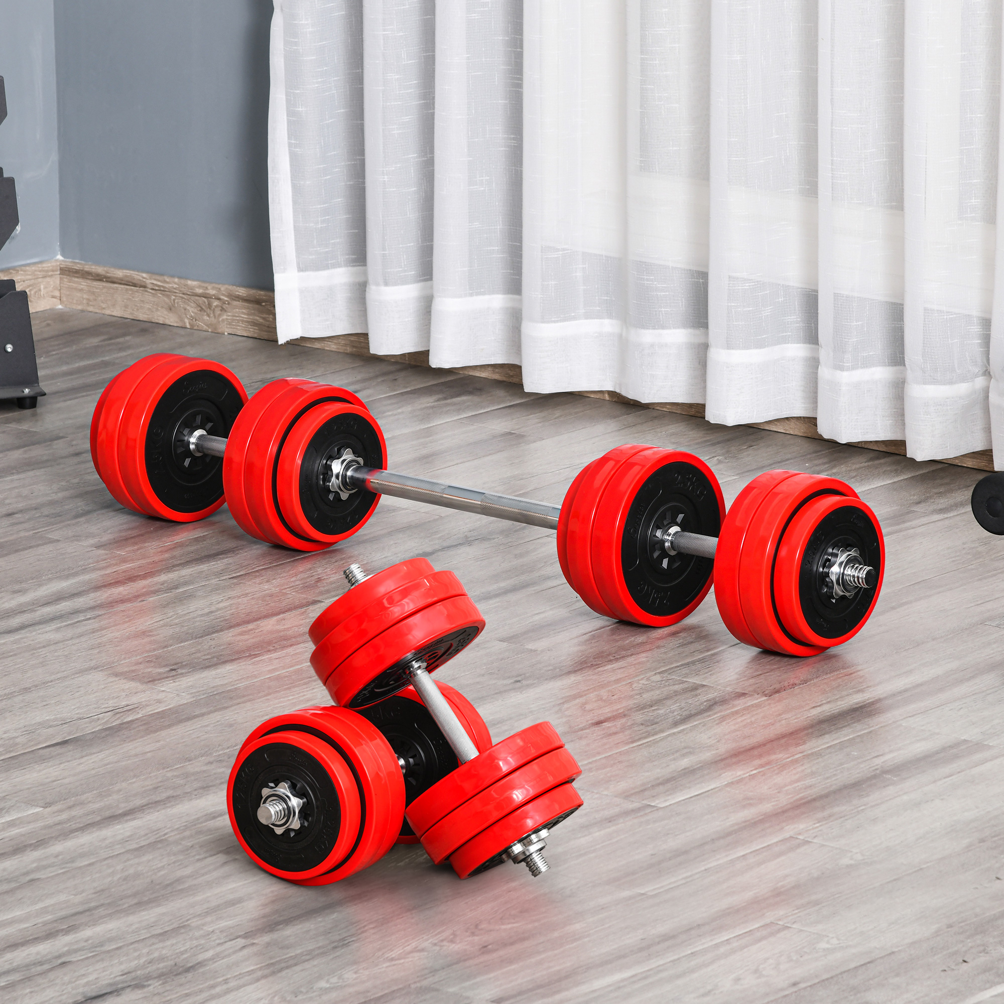 HOMCOM Dumbbell Set 30 kg 2-in-1 Verstelbare Barbell en Dumbbell voor Spieropbouw en Eenvoudige Montage voor Armen Schouders Rug | Aosom.nl