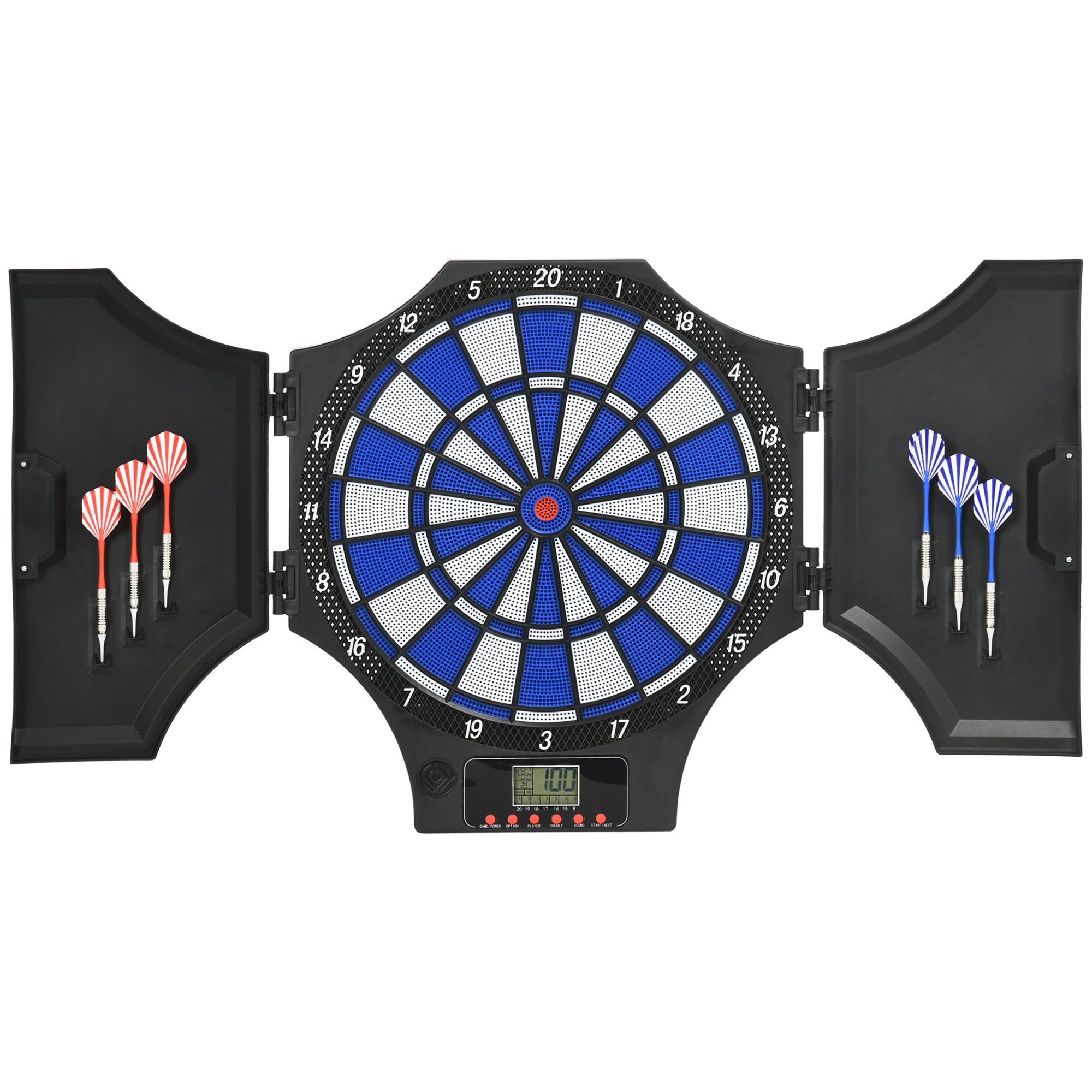 SPORTNOW elektronisch dartbord, 31 spellen, voor 8 spelers, met geluid, 2 deuren, inclusief 6 pijlen, 83 x 45 x 4 cm, zwart | Aosom.nl